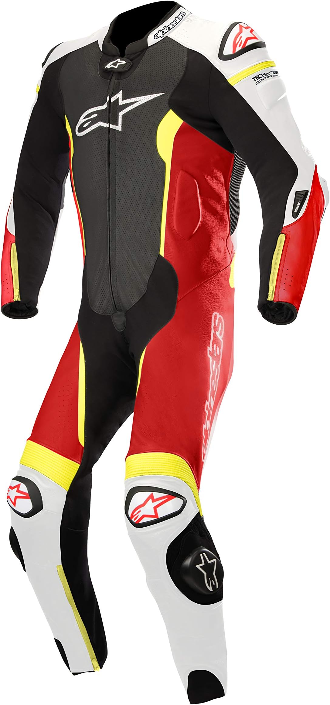 Missile Leather Racing One-Piece Motorcycle Suit for Tech-Air Race Airbag System (56 EU, Black Red Fluo White)