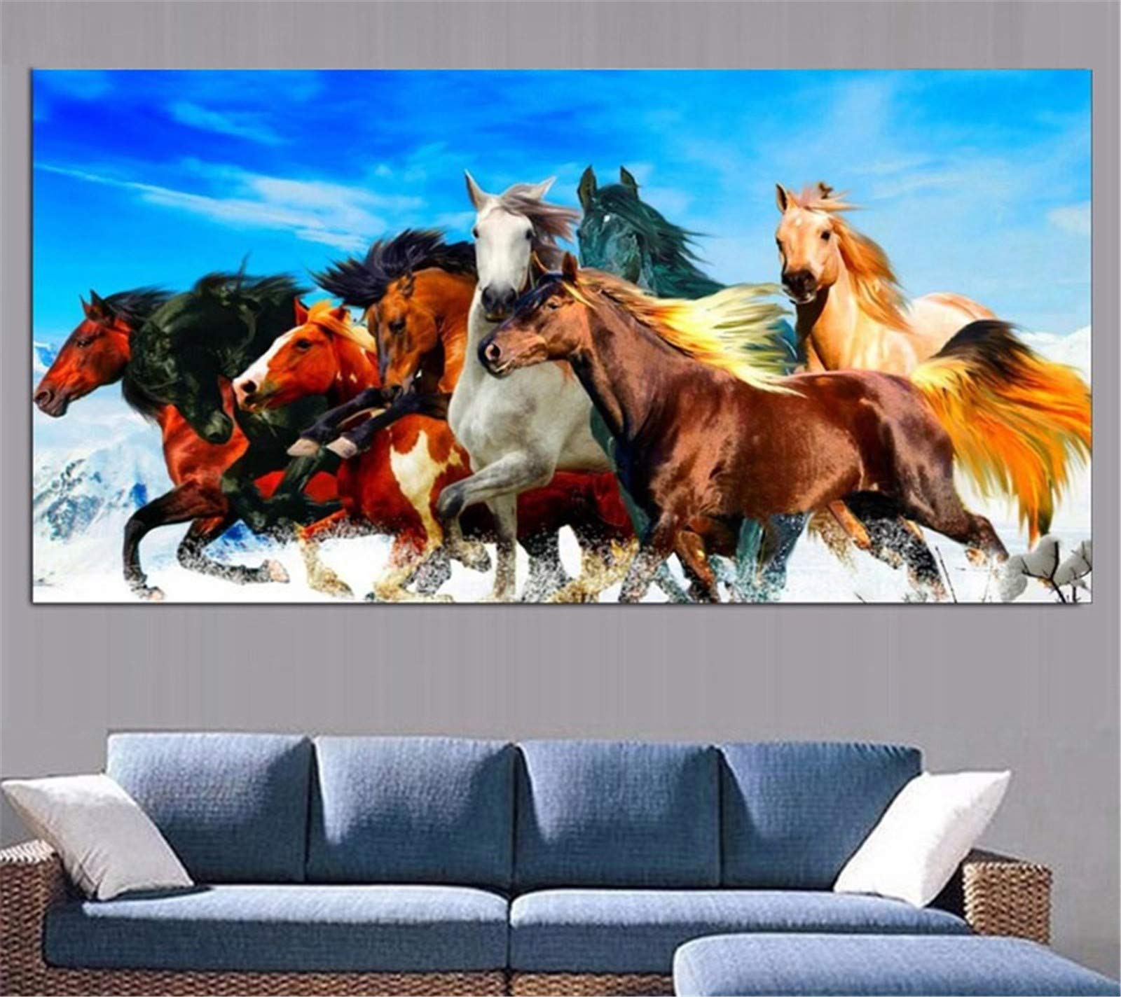 Broderie diamant chevaux grand format pour décoration murale chambre adulte