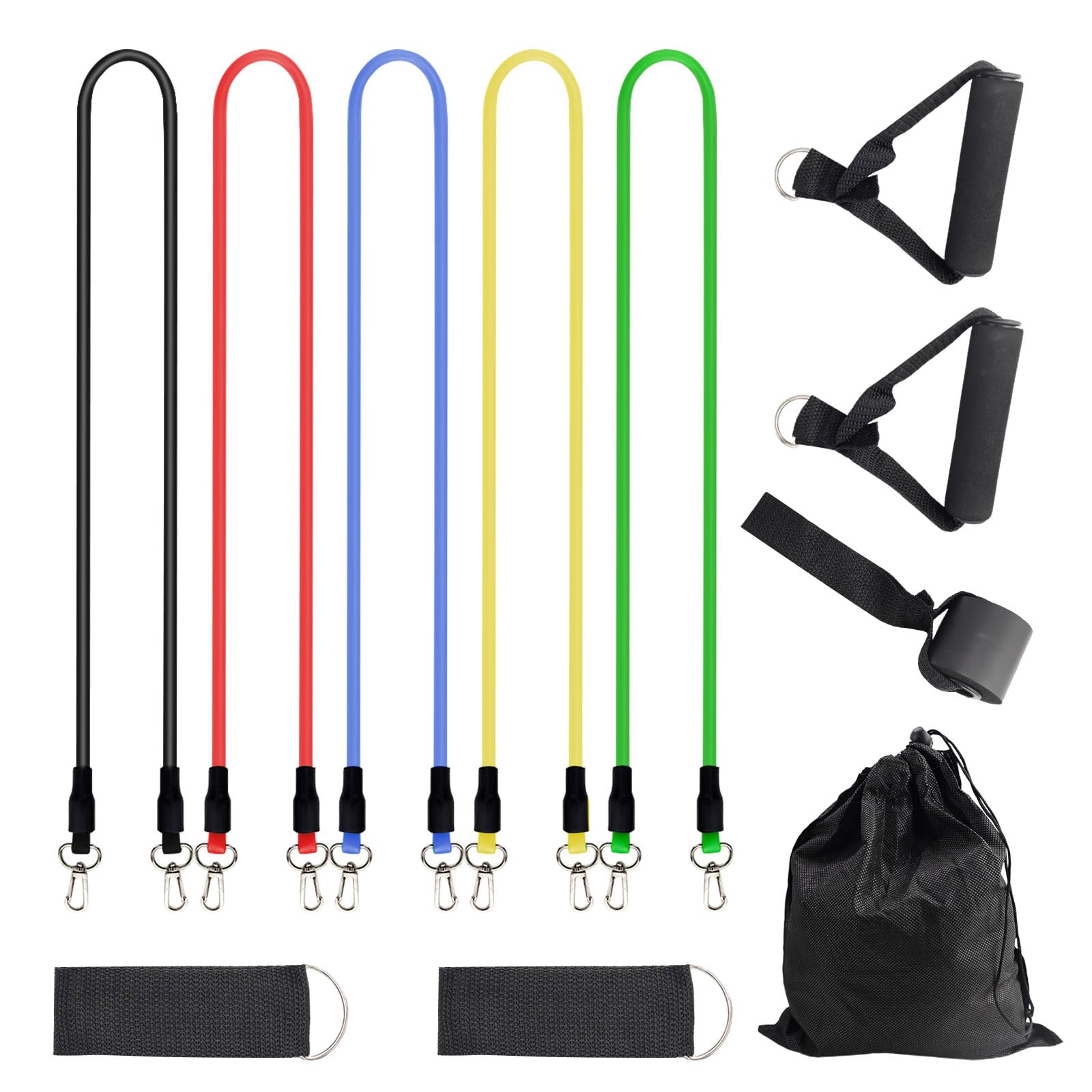 5 Pièces Elastique Musculation, Kit d'Entraînement pour la Maison, Bande de Résistance Librement Combinable, pour la Maison, le Bureau, le Parc