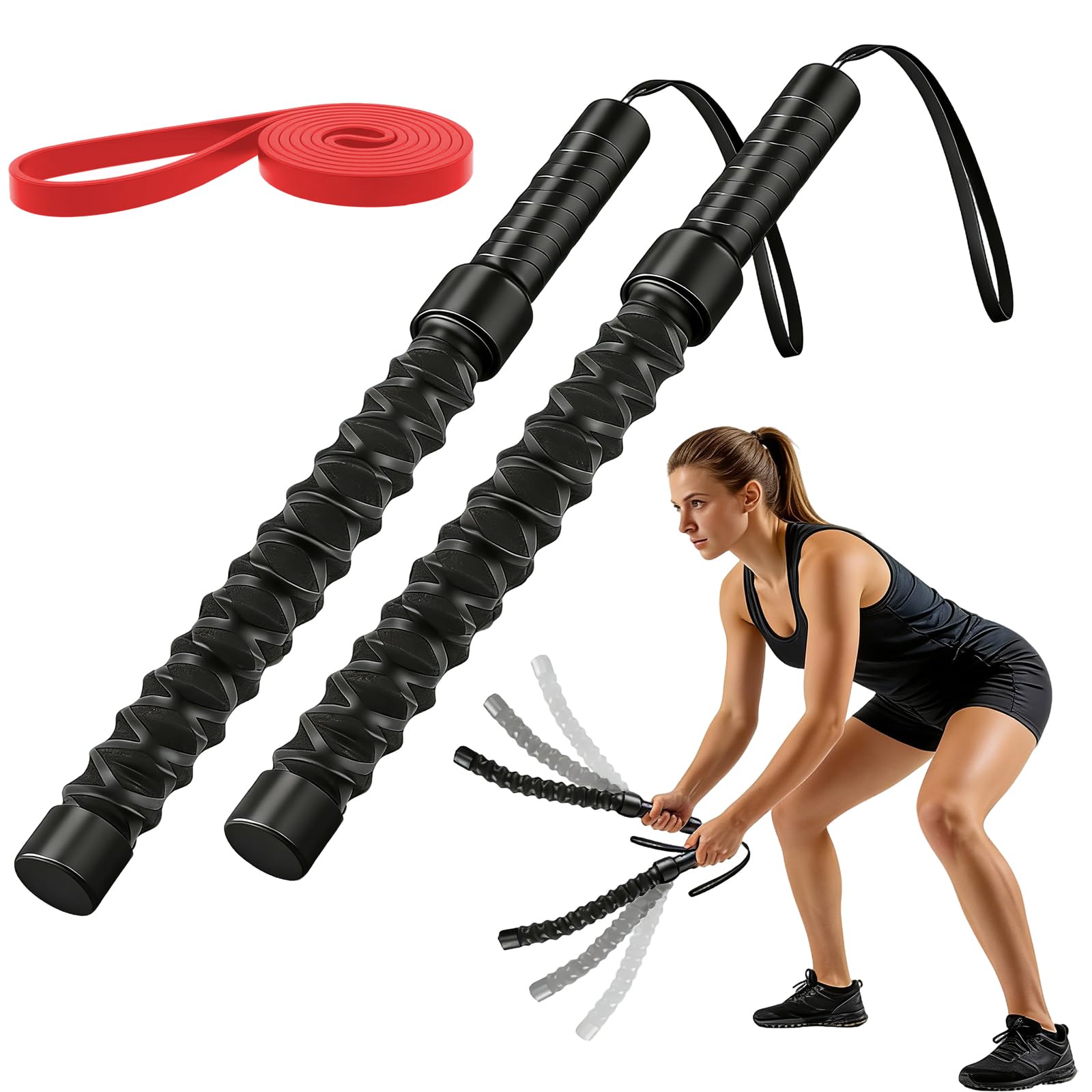 Battle Ropes, corda da combattimento portatile, 2 pezzi, corda per esercizi fisici, corda, corda da combattimento portatile senza corda, corde da battaglia pesanti, per la casa e l'esterno
