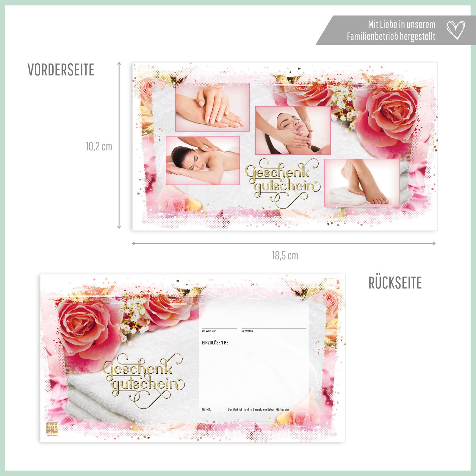 GESCHENKGUTSCHEINcom - 50 Gutscheine mit Umschlag/Schleife für Kosmetikinstitut Kosmetik Wellness - Geschenkgutschein-Vordruck blanko KS1287-2-50