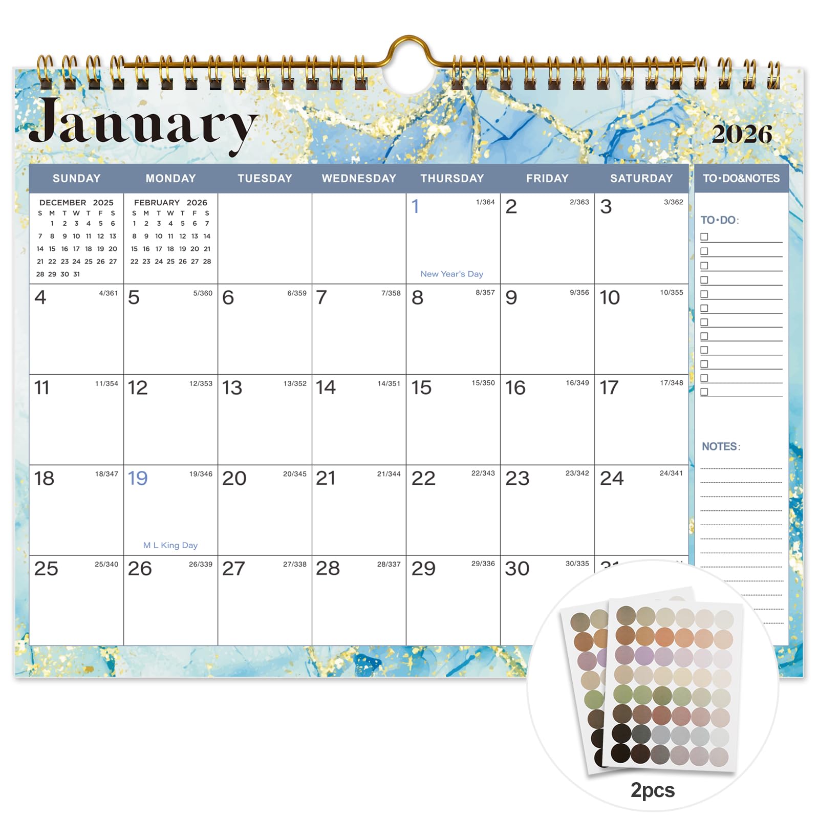 2026 Calendar - 18 Monthly Wall Calendar, July 2025 - December 2026,8.5" x 11", Calendar 2026 with Twin-Wire Binding, Hanging Hook, Blocks and Julian Dates (Calendar Blue)
