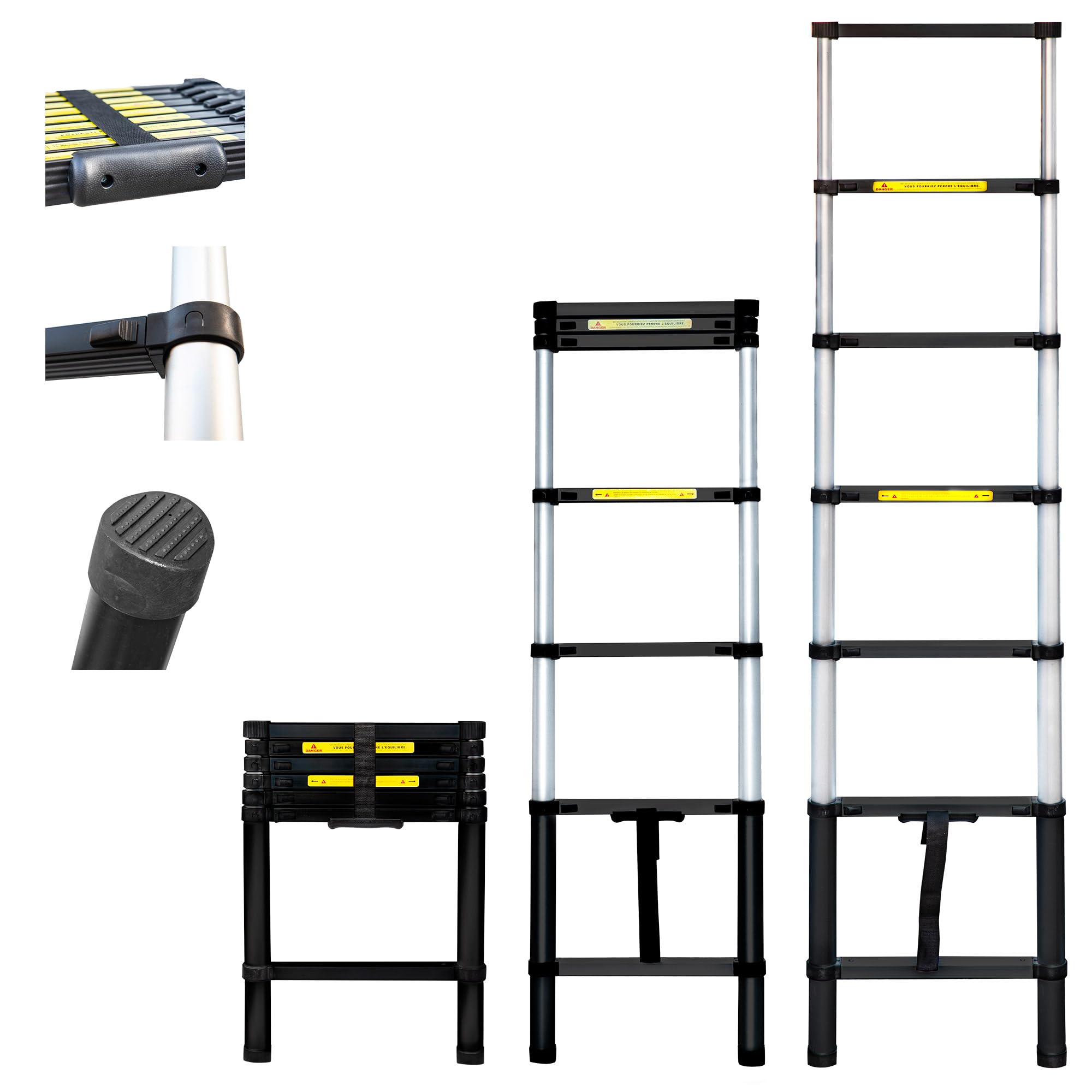 HOSTROM Drabina teleskopowa 2m TELESCOO7, aluminiowa, składana, rozciągliwa, maksymalna wysokość robocza 2,9 m, Standard EN131, 5 lat