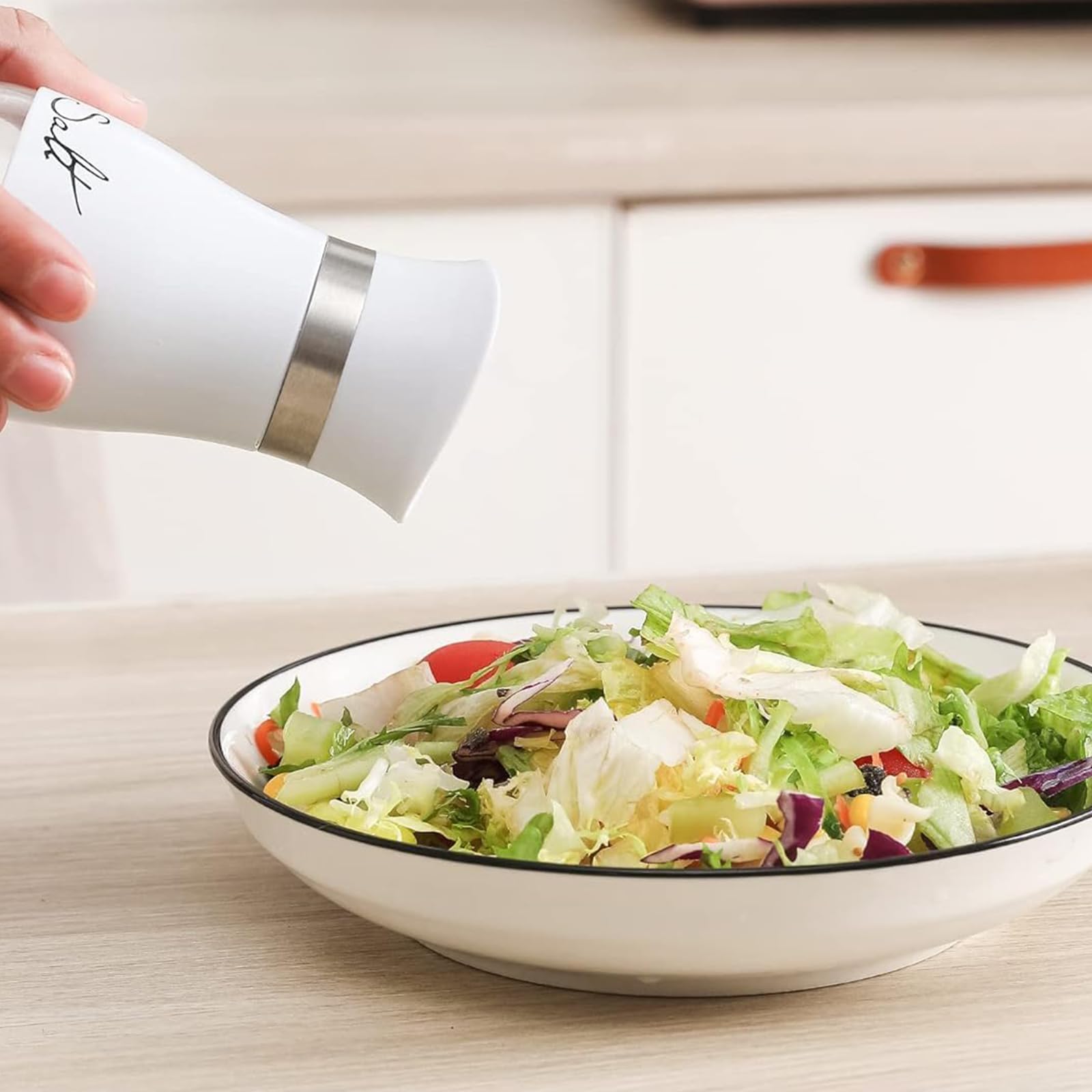 Zout- en pepershakerset, zoutshaker, kruidenflessen, klein, van glas en roestvrij staal, kruidenshaker, keukenaccessoires, kruidenfleshouder, wit voor keuken, reizen, camper, barbecue