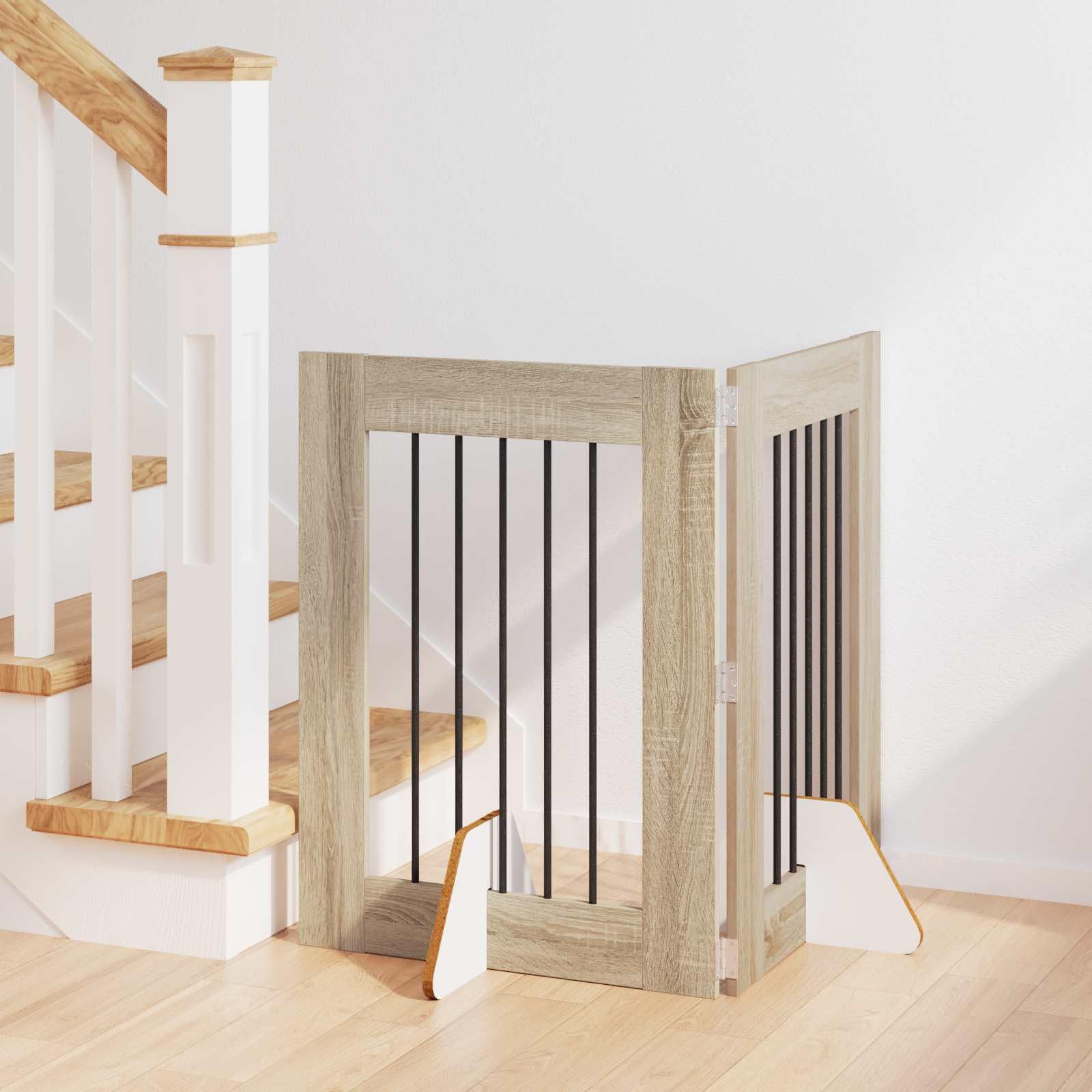 Puerta para perros con soporte de metal, 2 unidades, 60 x 80 cm, roble Sonoma, plegable, portátil, para casa, jardín, seguridad y protección de cachorros y perros