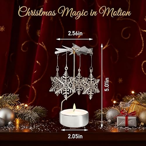 Miniatura 2 de Candelabro giratorio de Navidad para fiesta de Navidad, candelabros giratorios de metal plateado para amantes de las velas, decoración romántica de