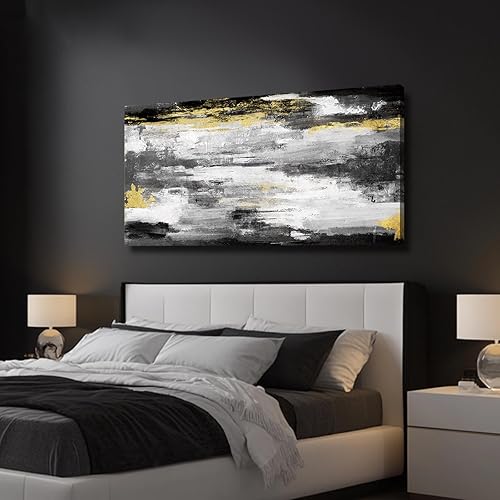 Miniatura 3 de Kureful Arte de pared abstracto negro dorado de 24 x 48 pulgadas, imágenes de decoración del hogar para sala de estar, dormitorio, cocina,
