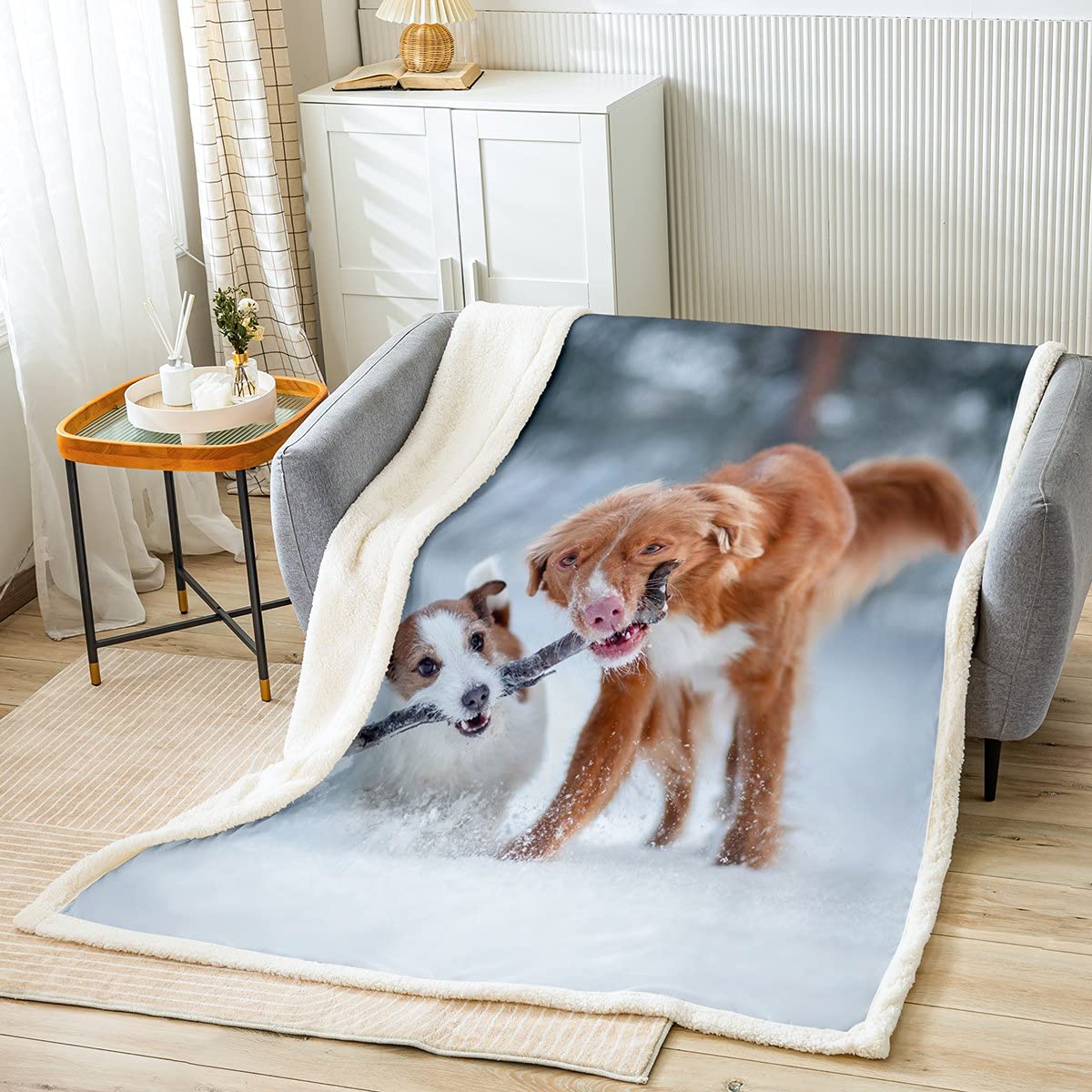 Loussiesd Manta de forro polar para perro, para cama, sofá, bonita manta de felpa para perro, manta Sherpa de animales 3D, manta cálida y mullida para mascotas, tamaño King, 87 x 94 pulgadas