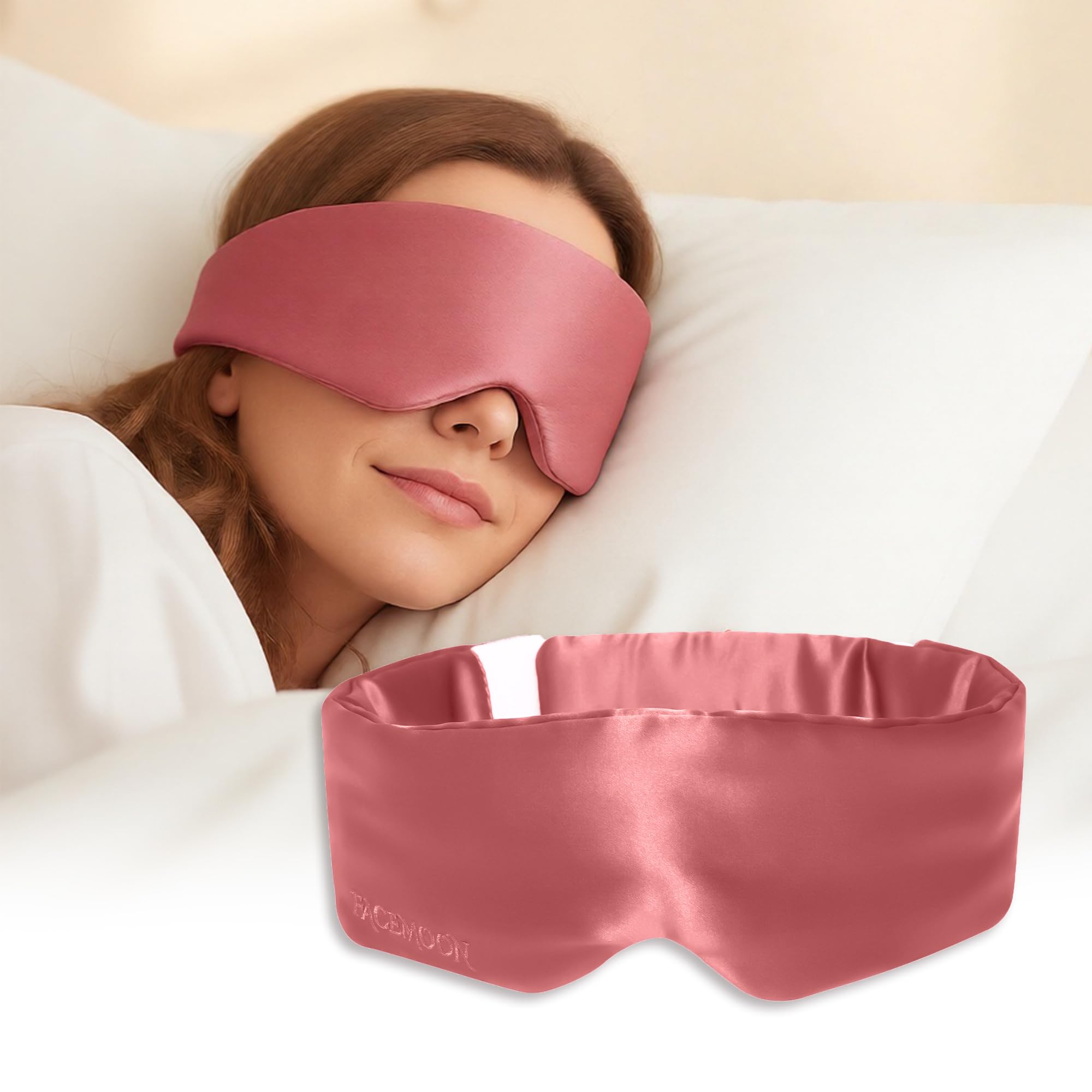 - Silk Sleep Mask for Side Sleepers: 100% Blackout Mulberry Eye Mask with Nose Flap - Full Coverage Eye Cover with Adjustble Band - Blindfold for Night Shift, Airplane,Travel,Gift(Pink)