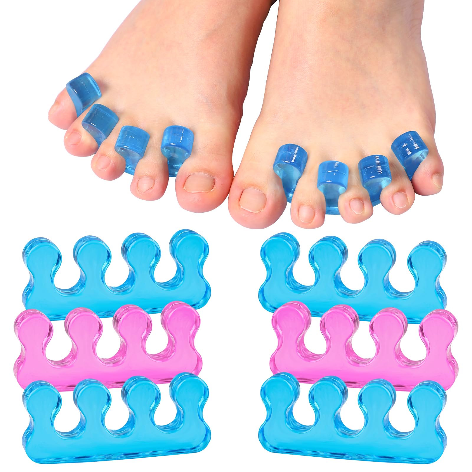 8uds Separadores de Dedos para Pedicura, Suaves Espaciadores de Dedos Cómodos Separadores de Dedos para Mujeres Hombres Dedos Superpuestos Esmalte de Uñas Yoga Relax (Azul, Rosa)