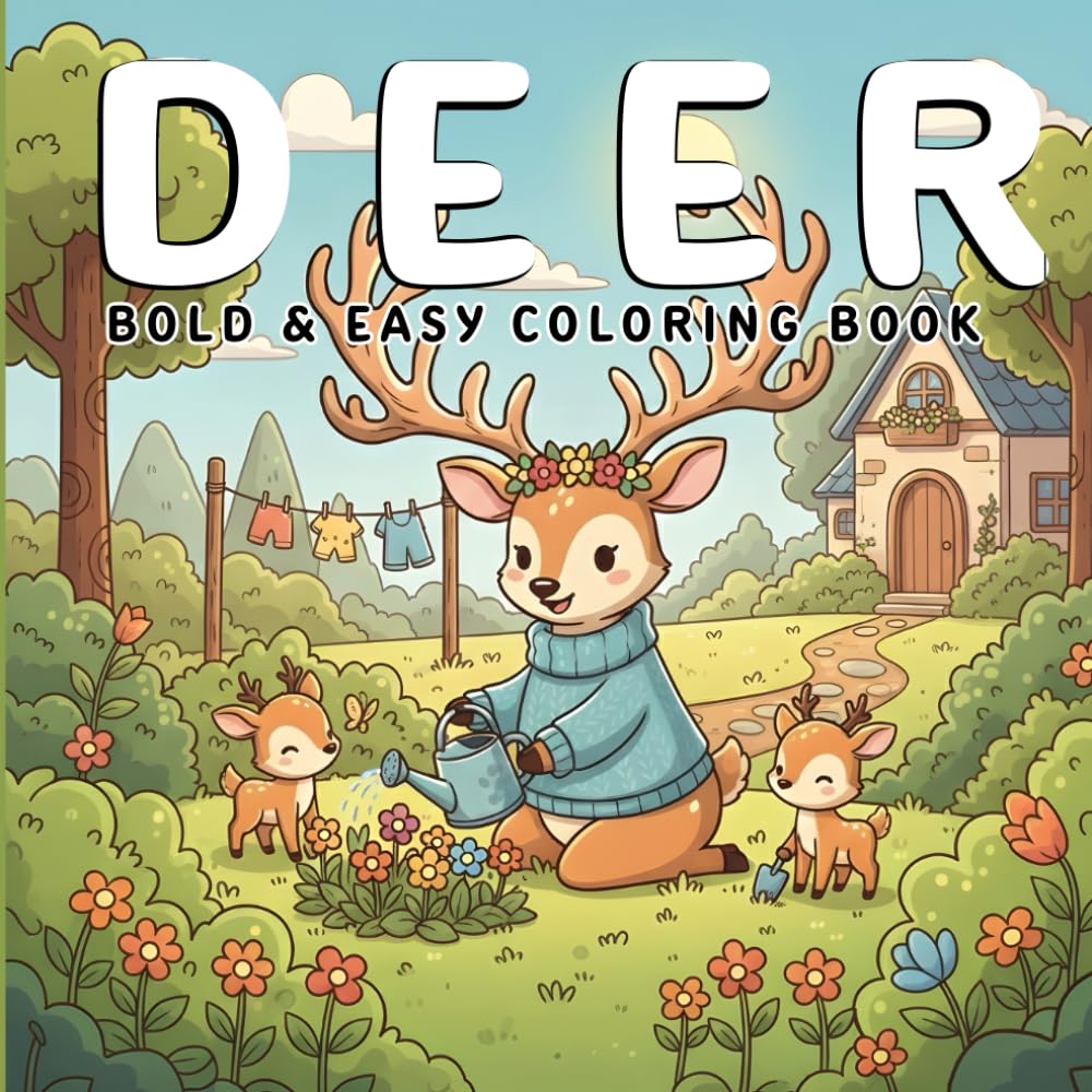 Deer Bold and Easy Coloring Book: Beautiful Coloring Pages Featuring Cute Deer for Teens and Adults, Relax and Unwind