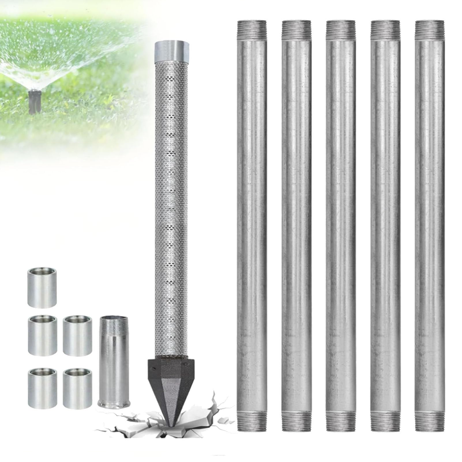 Oiyekntd Water Well Drilling Kit, Professional 1-1/4 inch x 36 inch Kit-Drive Well Point, Includes Reinforced Point and Extension Pipes for Shallow Sand Point Well Kit Project NoWaterPump-6M