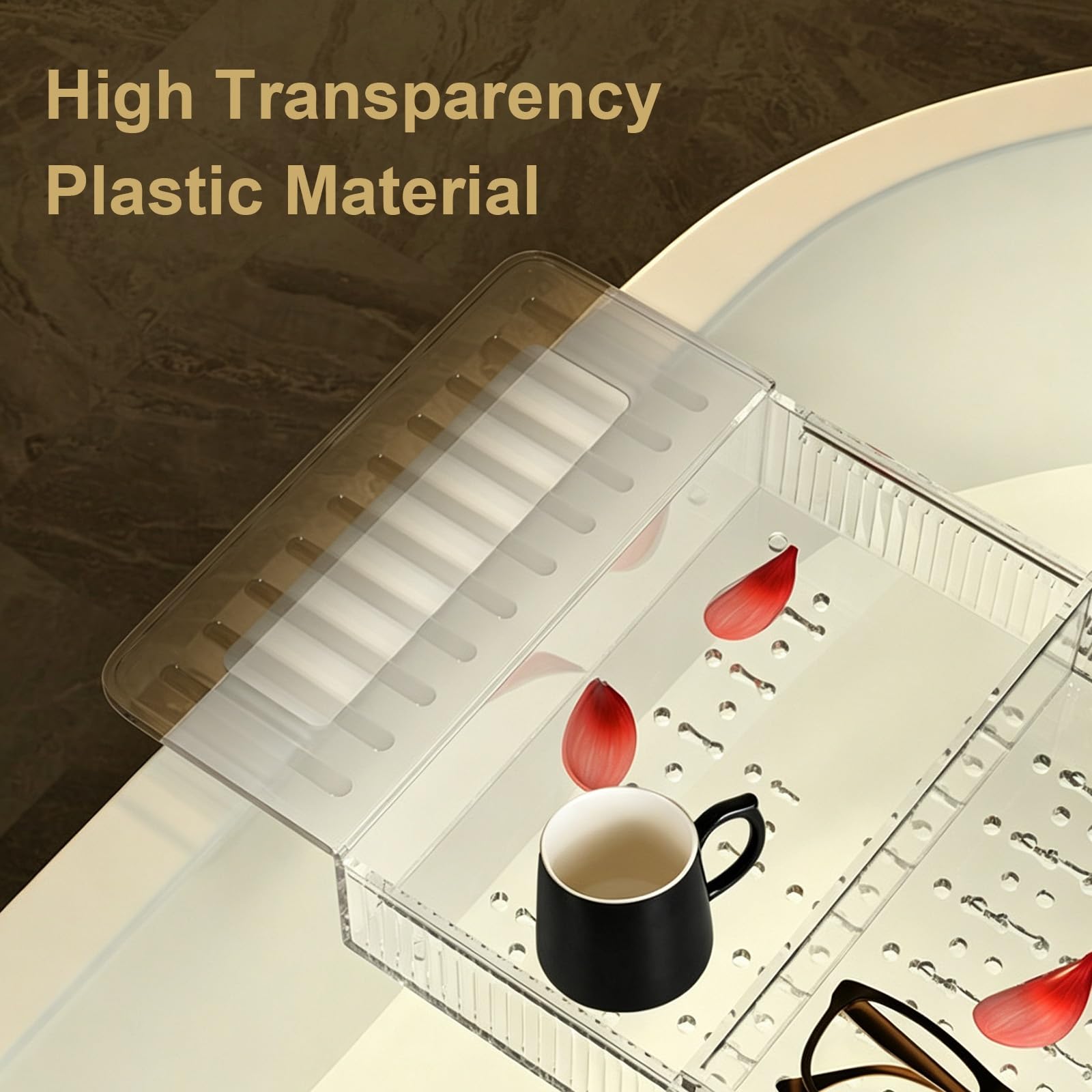 Mensola Estensibile in Plastica per Spa 56 a 80cm, Portata Massima 5kg | Cestino Antiscivolo per Vasca da Bagno per Accessori da Bagno Libri e Vino Adatto Alla Maggior Parte Delle Vasche