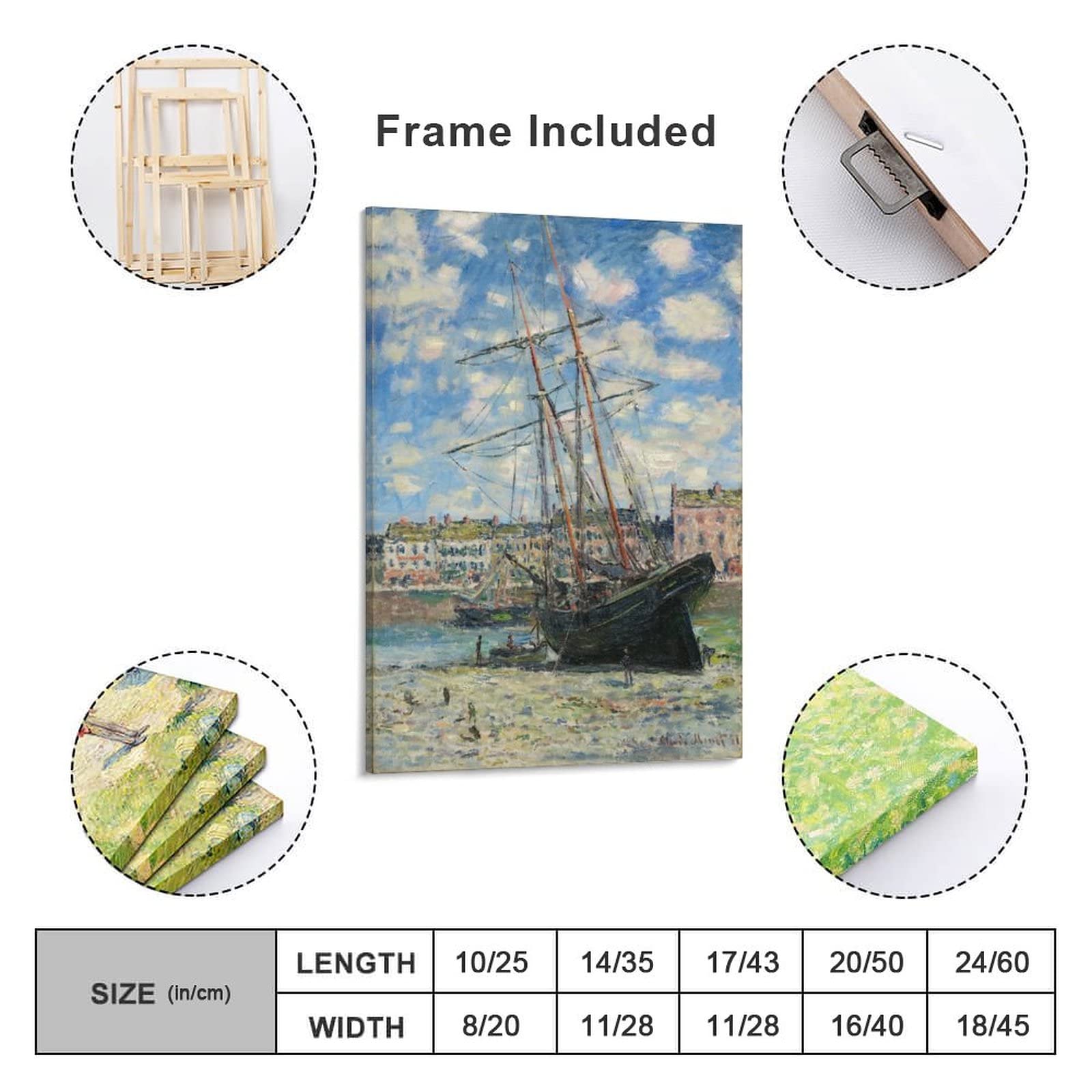 Amazon.co.jp: クロード・モネ 海辺の船完全手描き油絵 装飾用絵画