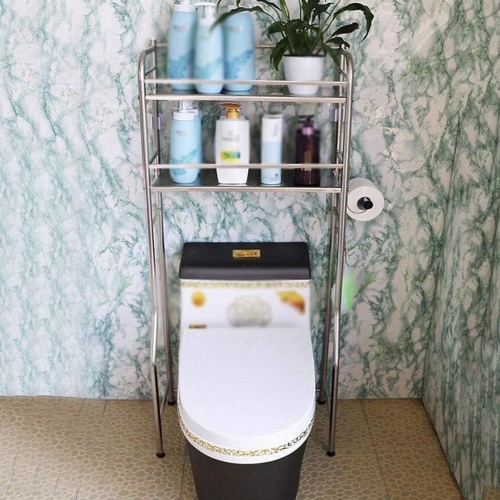 2-Tier Freestanding Bathroom Shelves, Over Toilet Storage 304 Stainless Steel Toilet Frame Bathroom Shelf Floor Storage Rack for Restroom Laundry Balcony, Space Sa