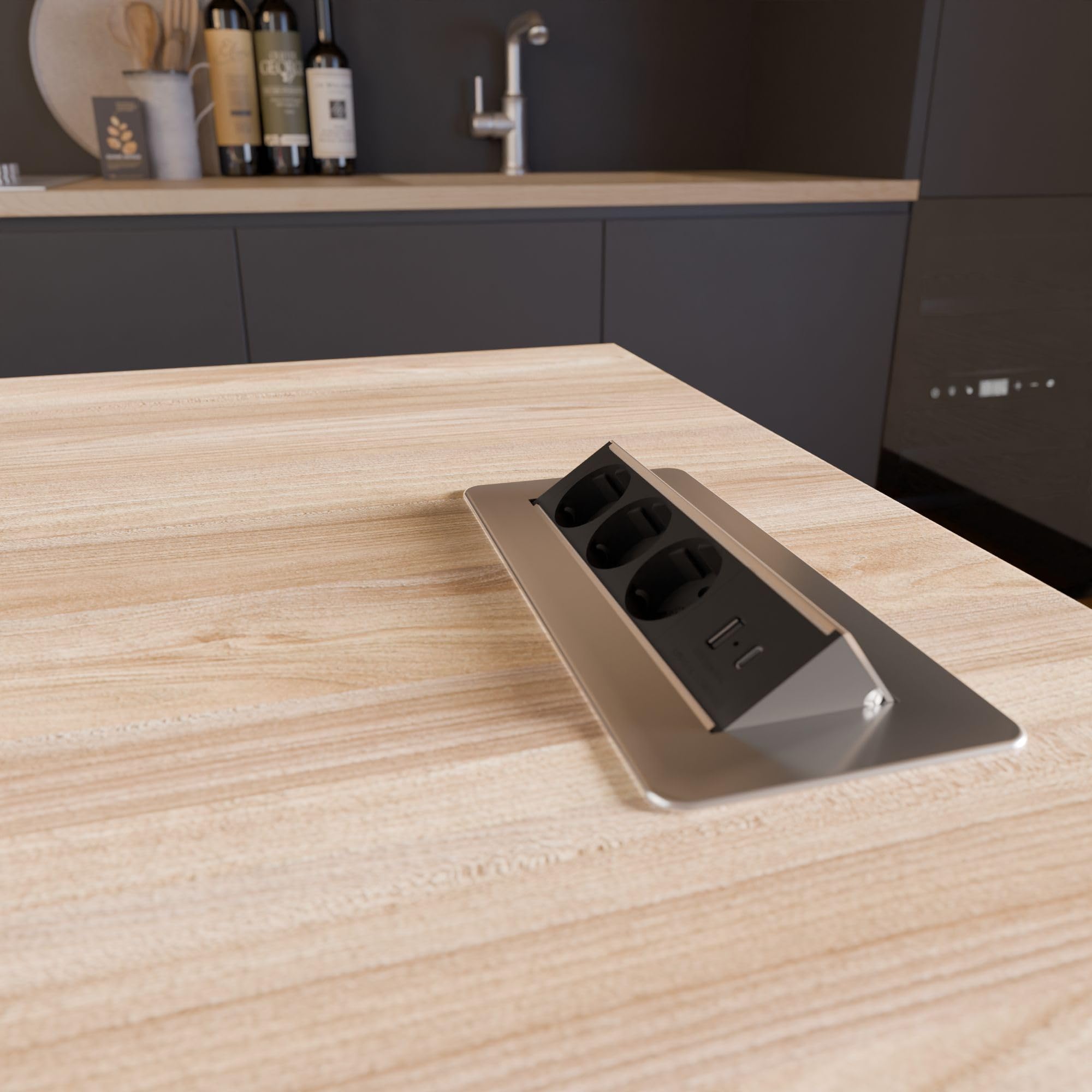 Kalb | 3 prese multiple Flipup Voltaris con USB A/C, 230 VAC 16 A, pannello di collegamento da tavolo per mobili, presa da incasso con porte USB, presa multipla a scomparsa, con contatto di protezione
