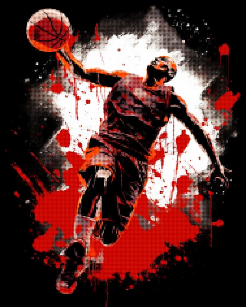 CISDKK Counted Cross Stitch Art,Printed Cross Stitch Kits,Basketball red and Black Art,Boy Basketball Poster,Basketball Watercolor,Basketball,boy Room Decor,11CT,13.39 * 17.33 inch