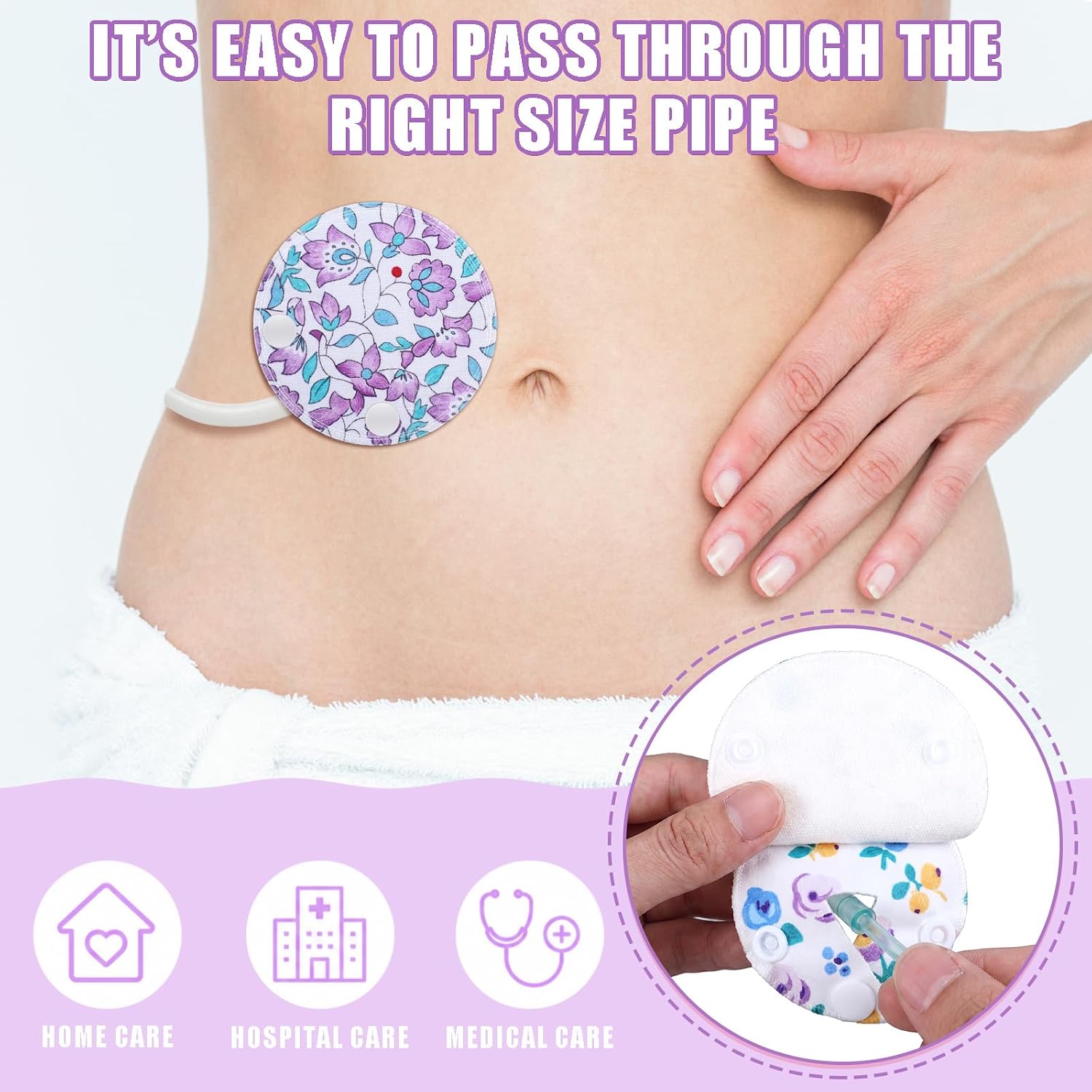 Breling 18 Pack Feeding Tube Pads Button Pad Gtube Button Covers Reusable g Tube Cutie Dinosaur Feeding Supplies for Kids Baby Breastfeeding Nursing Care(Purple)