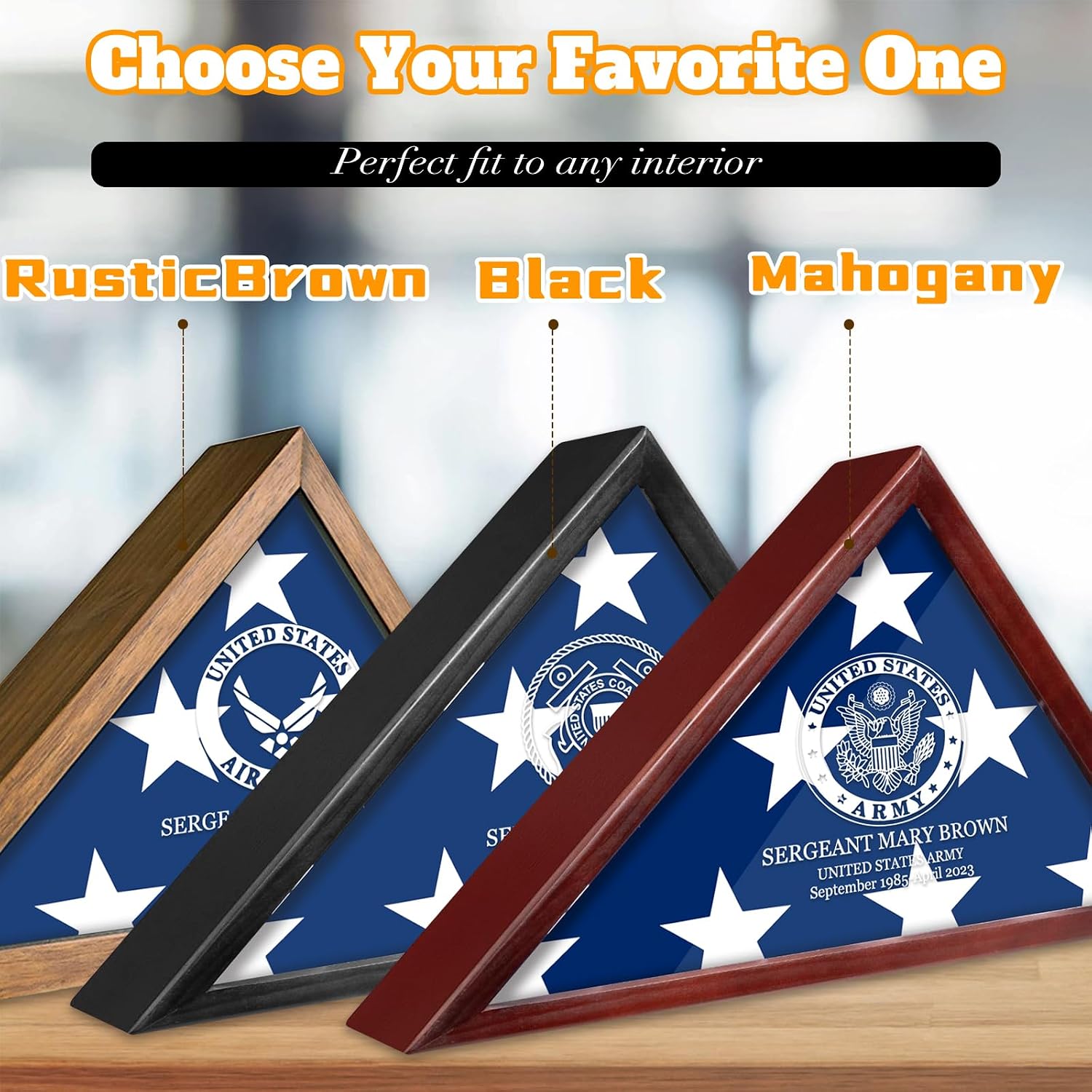 Personalized Military Burial Flag Display Case Custom Engraved Veteran Memorial Shadow Box with Solid Wood Frame and Acrylic Front Customized Photo Insignia Wall/Tabletop Honor Display
