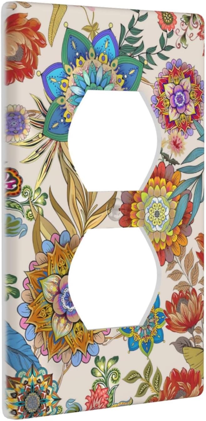 Bohemian Floral Light Switch Cover Outlet Covers Boho Mandala Wall Plate Colorful Flowers Electrical Outlet Faceplate Farmhouse Decorative for Bathroom Bedroom