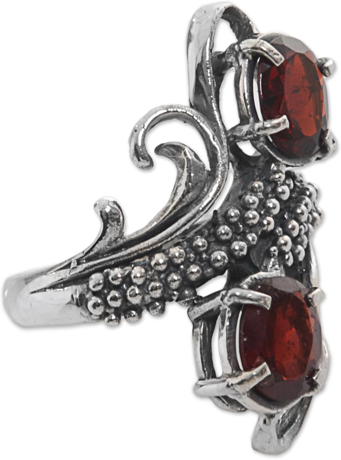 NOVICA Artisan Handmade Garnet Cocktail Ring from Indonesia .925 Sterling Silver Red Multi Stone Aurora Birthstone 'Magical Union in Red'