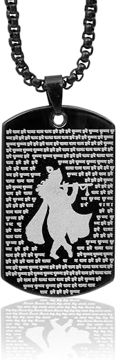 Vientiq Shri Krishna Mantars Micro-Carved Tag Pendant Chain Necklace for Men