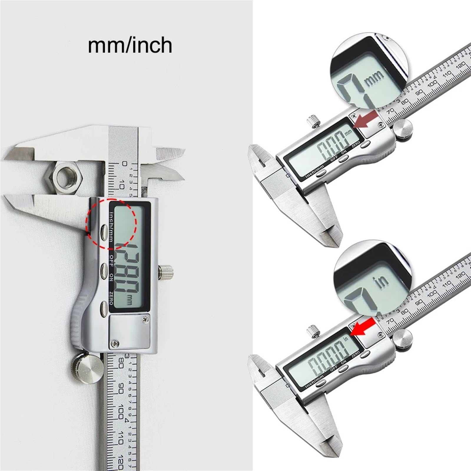 Calibre Digital Calibrador digital de acero inoxidable, calibrador Vernier, micrómetro con pantalla grande, fácil cambio pulgadas a métricas(Stainless Steel)