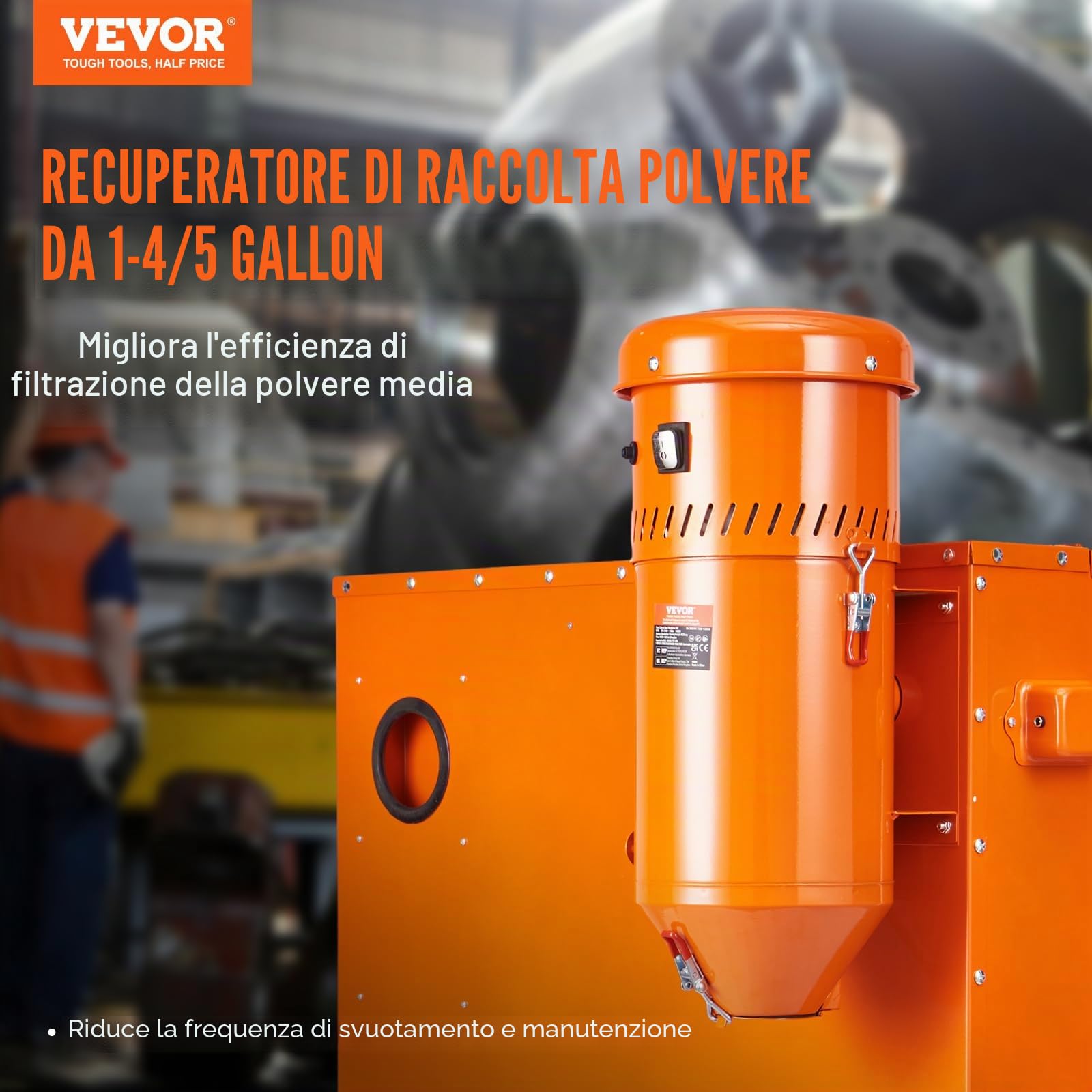 VEVOR Sistema di raccolta polveri 1450 W 1,8 galloni per sabbiatrici