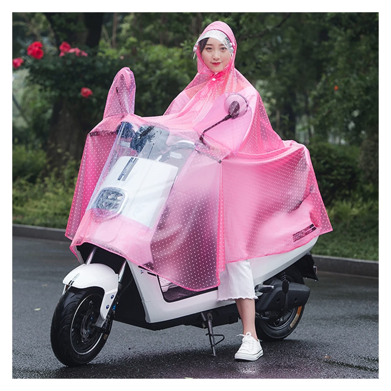 Peleryna przeciwdeszczowa rowerowa Ponczo przeciwdeszczowe z kapturem z PVC Pojedyncze, podwójne wiatroszczelne unisex na rower Ebike Motocyklowy pokrowiec na hulajnogę(Mousse Red,Full)
