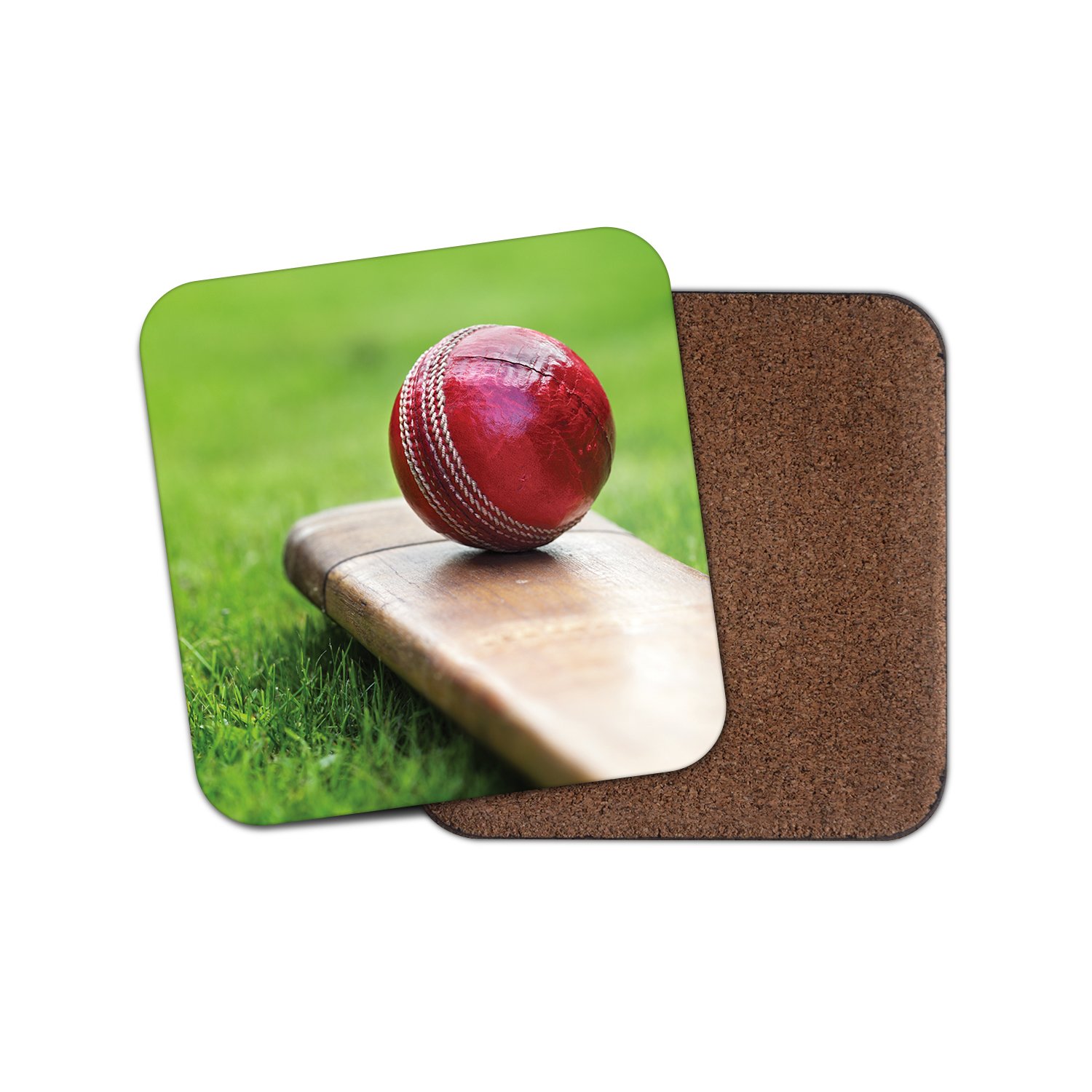 1 x Cricket Cork Backed Drinks Coaster - Sports Bat Red Ball Dad #8267