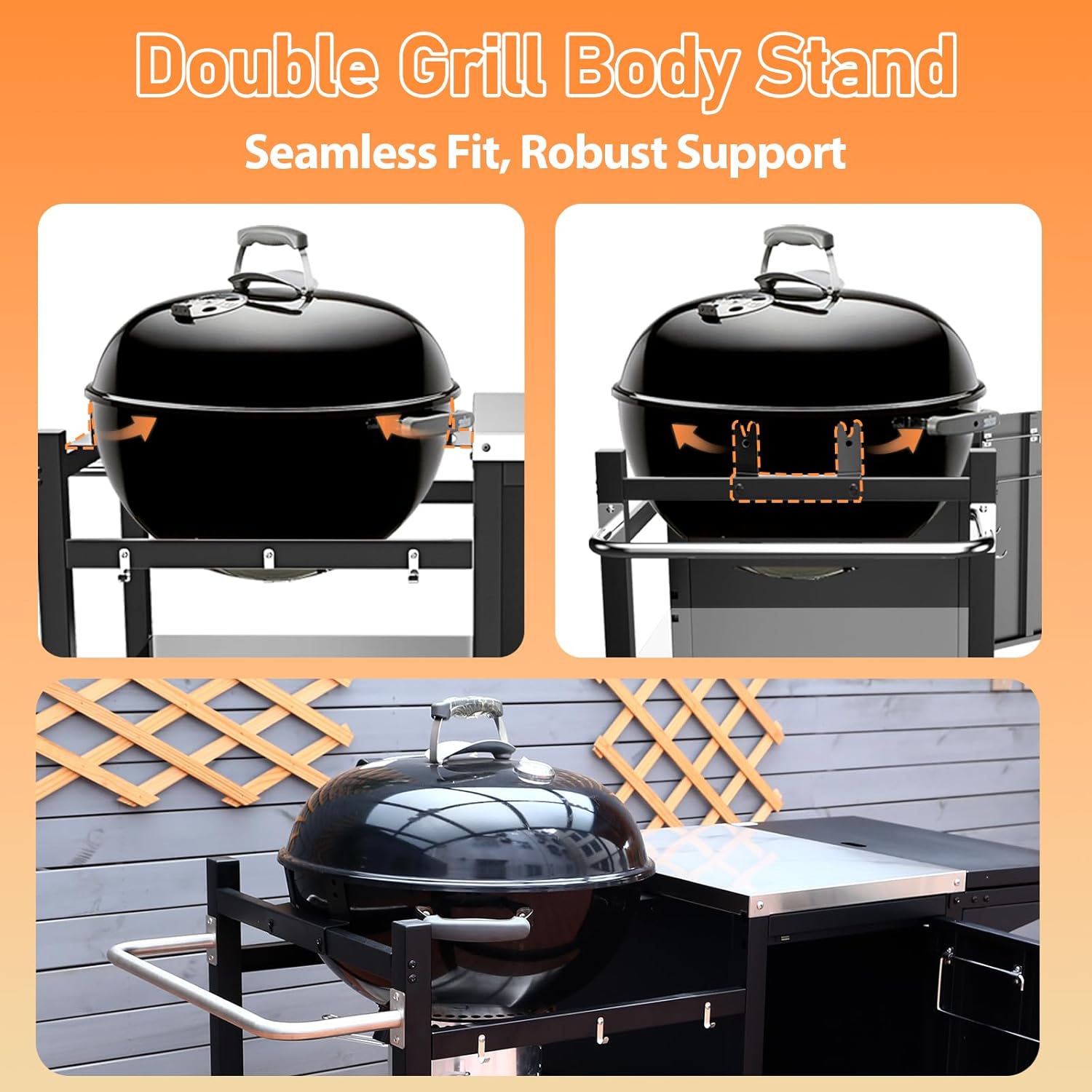 Utheer Grill Table Cart for Weber Kettle 22" Charcoal Grill, Big Green Egg, AKORN Jr – Oversized 47.7"x32.2" Surface (30% Larger) with 3-Level Adjustable Shelf, Storage Cabinet, Hooks & Towel Holder