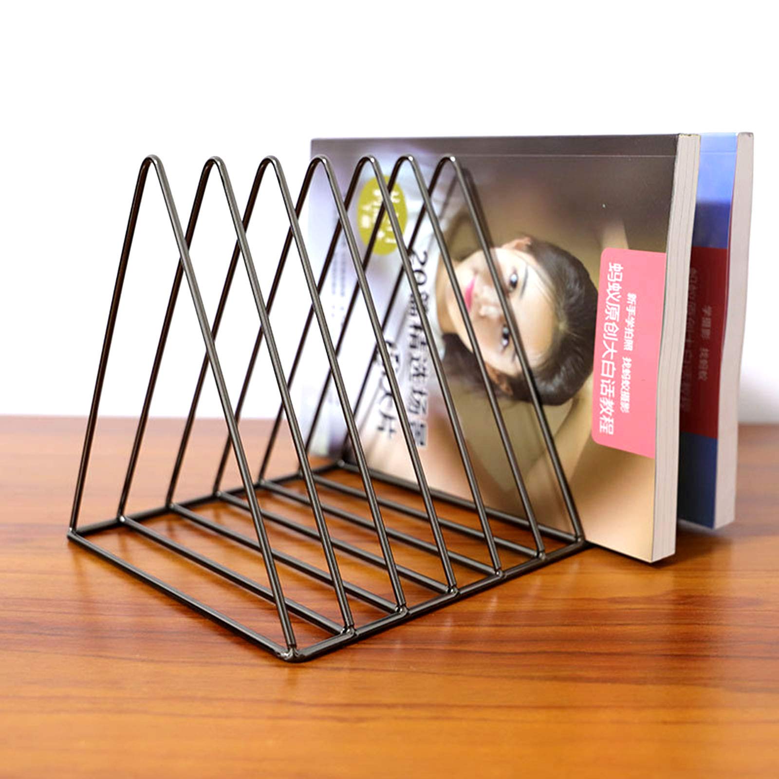 Portariviste Scrivania, Fermalibri in Metallo, 9 Slot Rastrelliera Triangolare per Libri, Portariviste Metallo Design, Portadocumenti da Scrivania Verticale, per Ufficio, Scuola, Casa(Nero)