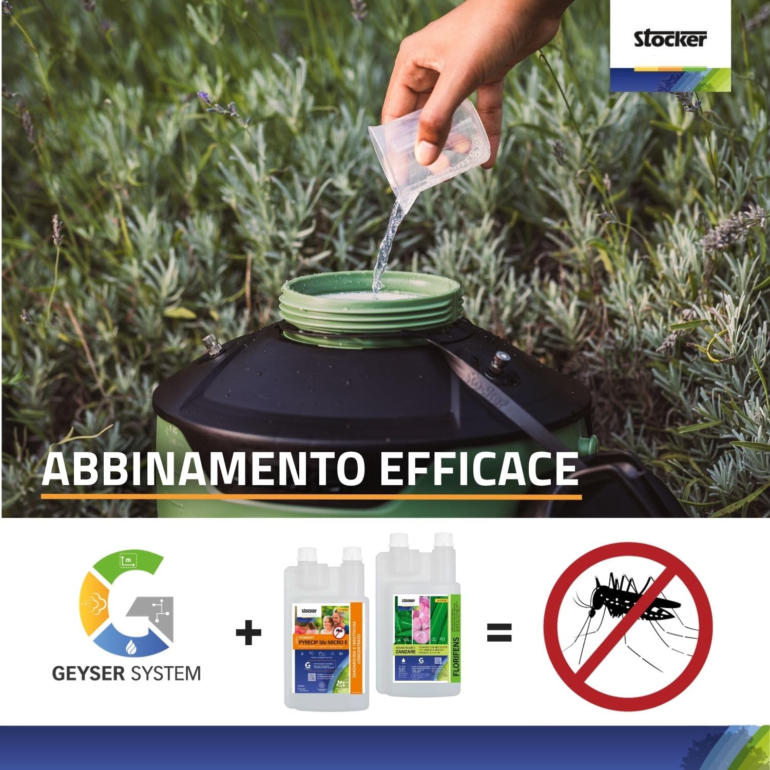 STOCKER - Kit Antizanzare Professionale 40004 1 L Zanzaricida Linea Etokraft Pyrecip Blu Micro E + 1 L Disabituante zanzare Florifens Barriera Vegetale - Trattamento per Aree Esterne e Giardino