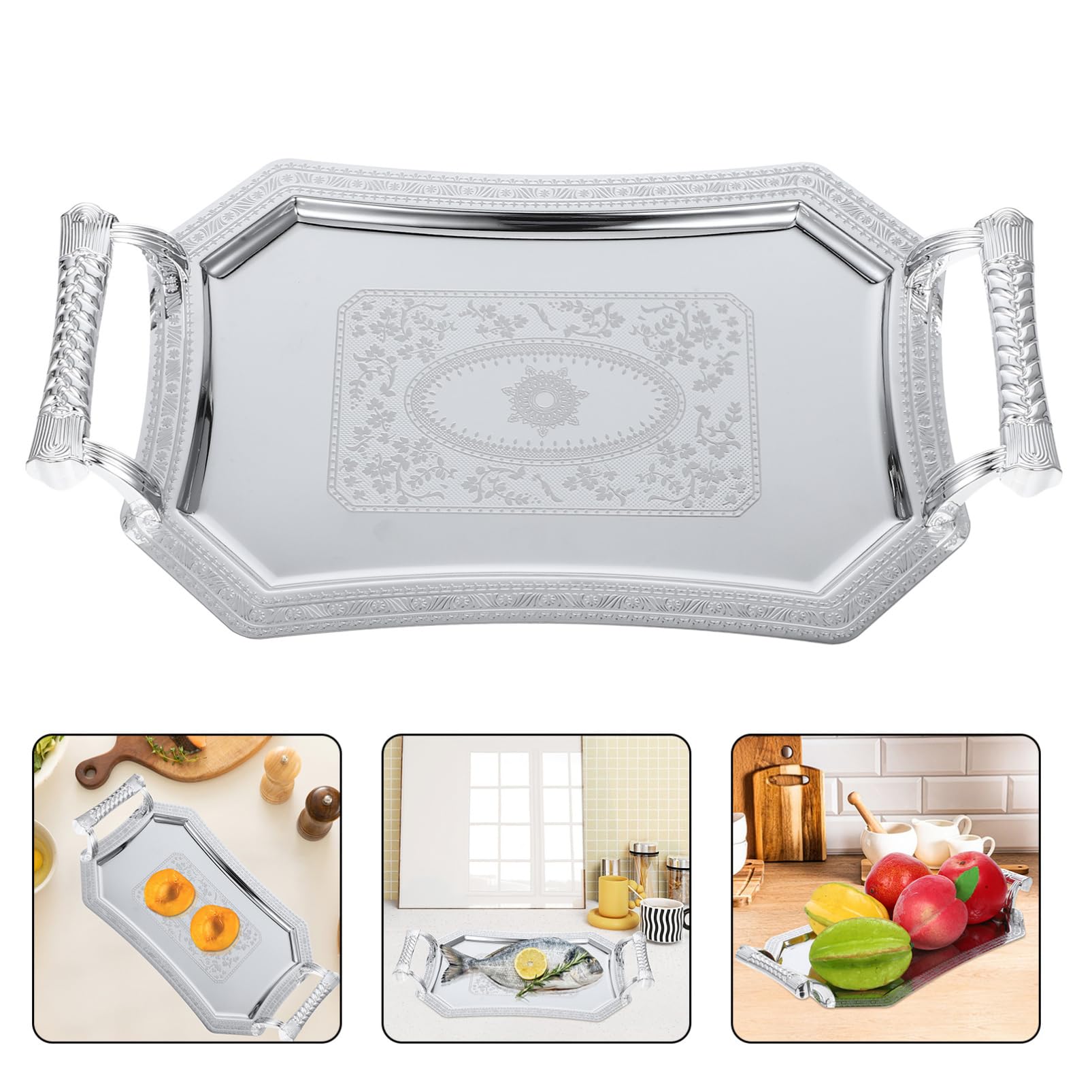 MAGICLULU Vassoio da Portata in Acciaio Inox Stile Europeo per Alimenti Frutta Snack e Dessert Lucidato con Cura Superficie Liscia Adatto per Cucina e Soggiorno