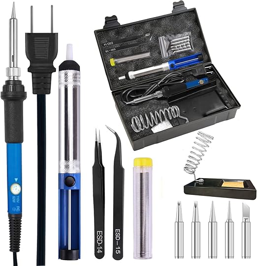 Amazon はんだごて Gliston はんだごてセット 温度調節可 0 450 ハンダゴテ 14 In 1 電子作業 電気diy用 基盤 自動車 自転車など 60w 110v 機能アップ 収納ケース付 持運便利 ハンダゴテ
