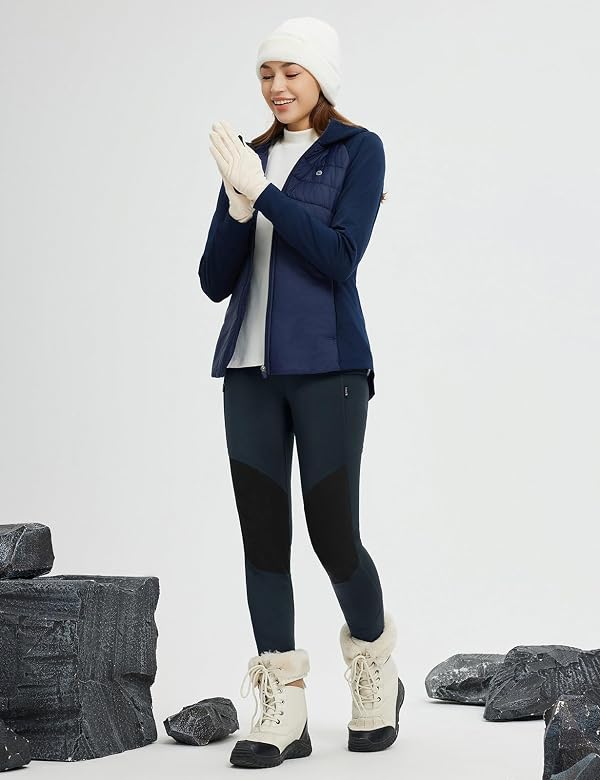 baleaf Women's Fleece Lined Hiking Pants Snow Water Resistant Ripstop Leggings with Zipper Pockets Thermal Warm Winter Tights Gear Grey-Black L by baleaf - Image 2