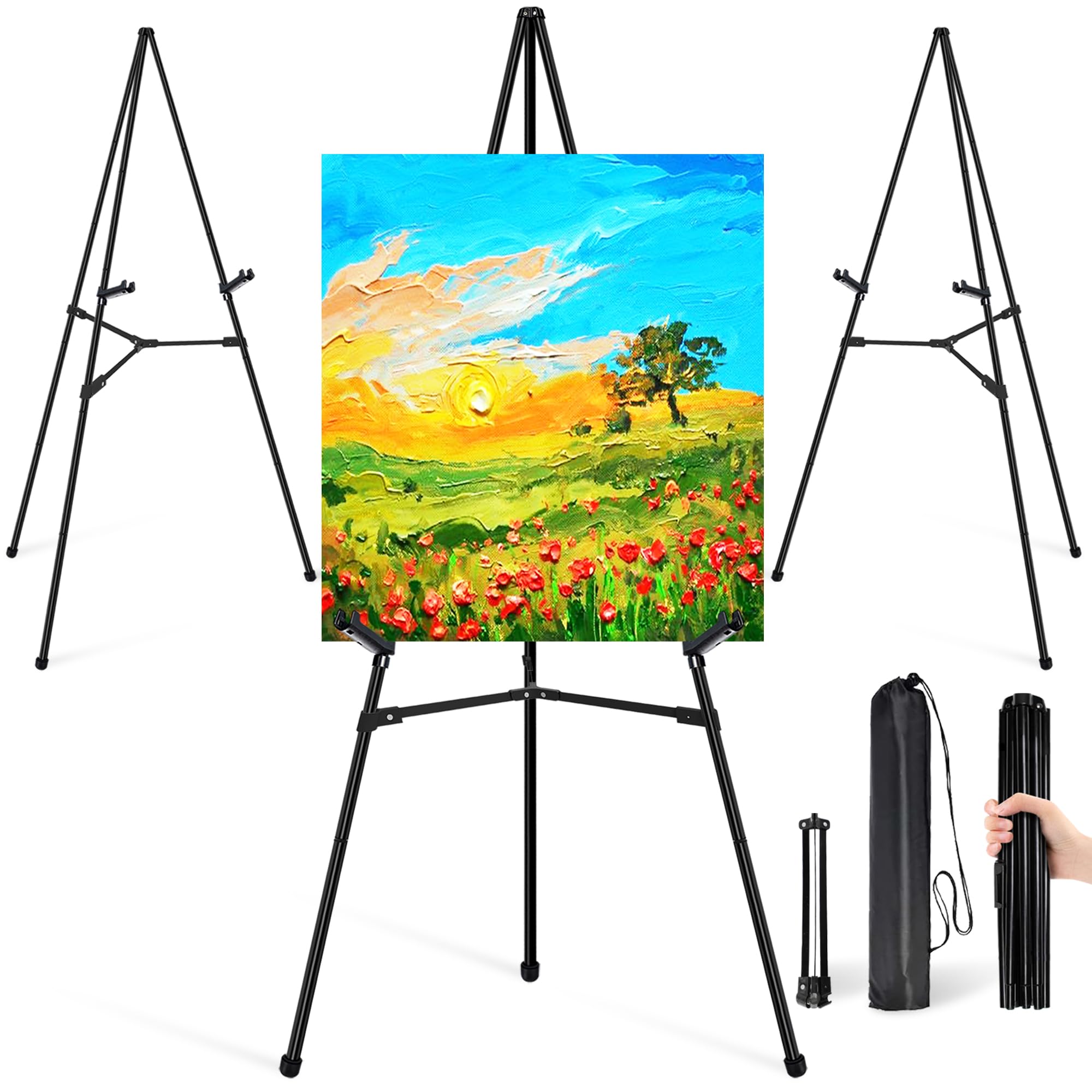 Caballete para carteles, caballete de exhibición para boda, soporte de póster, trípode plegable para pintura, caballete de metal ajustable de 168 cm con bolsa - 3 Pieza