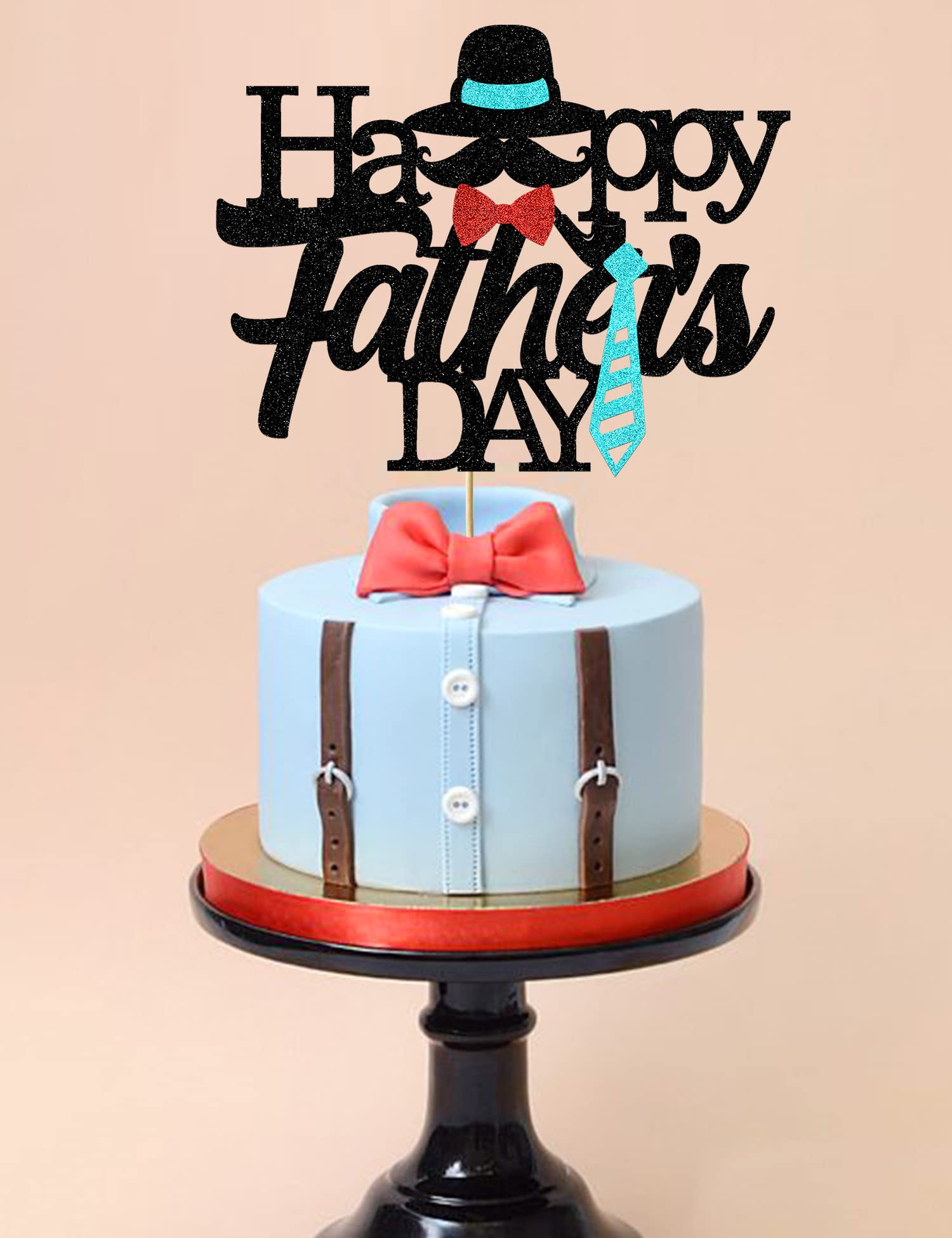 Tortenaufsatz „Happy Father‘s Day“ – Glitzernde Kuchendekoration, Vormontiert, Schwarz-rot