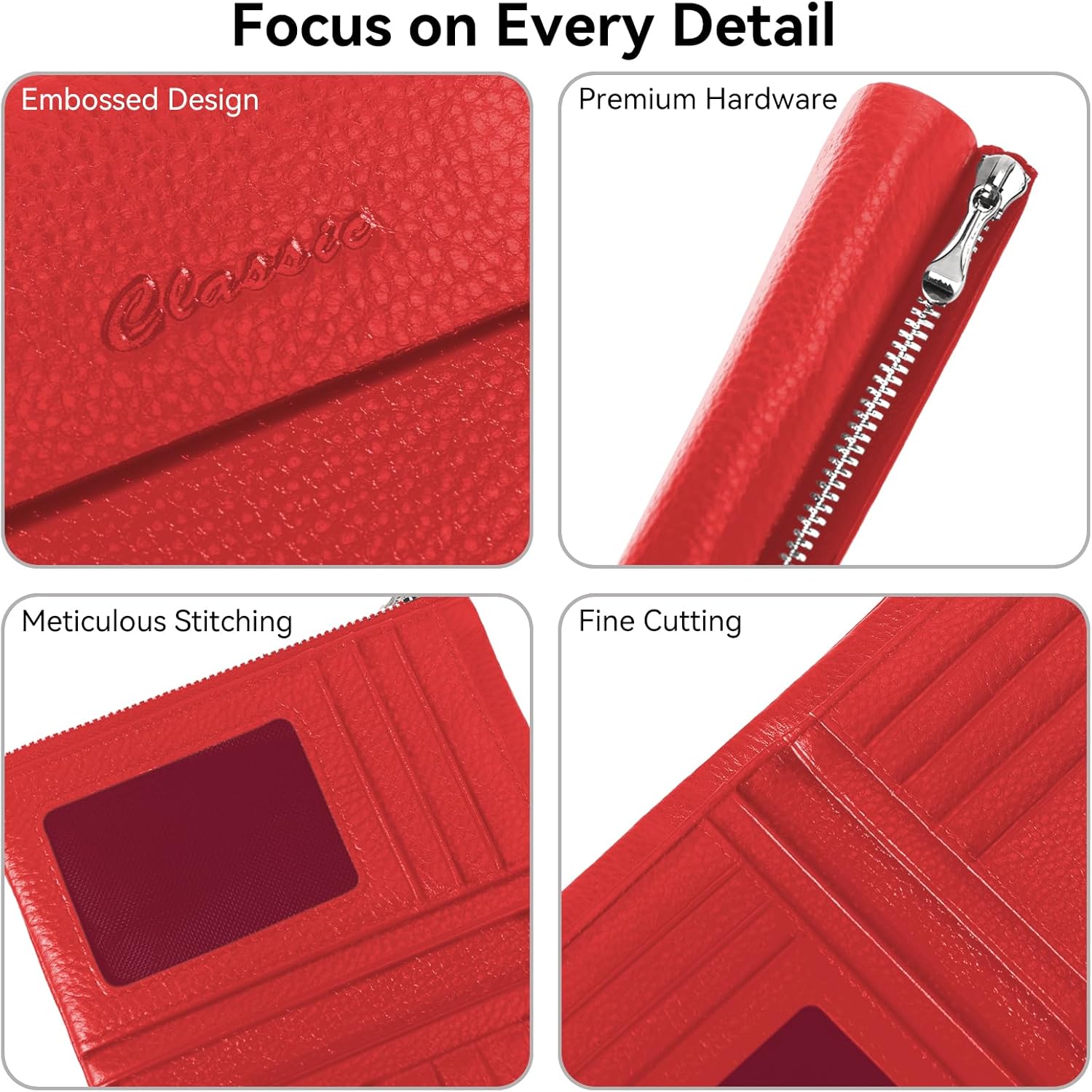 Bifold Wallet for Women Genuine Leather, [Large Capacity] [Magnetic Closure] Female Ladies Wallet Card Holder with ID Window, Zipper Coin Pockets (Red) - Image 5