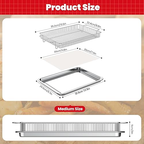 Miniatura 2 de Cesta para freidora de aire para horno, bandeja de malla de acero inoxidable y juego de cestas, cesta antiadherente para freidora de aire para