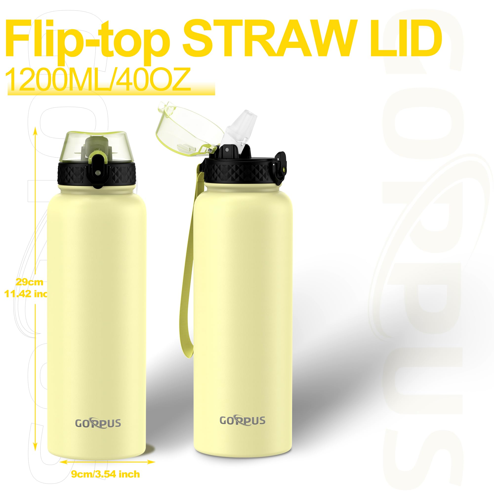 GOPPUS 1.2L/40oz Stainless Water Bottle with Straw Double Wall Insulated Bottles with Strap Large Vacuum Thermal Flask Leakproof Keep Cold Drinks Bottles with Flip Top Lid for Men Women BPA Free - Image 4