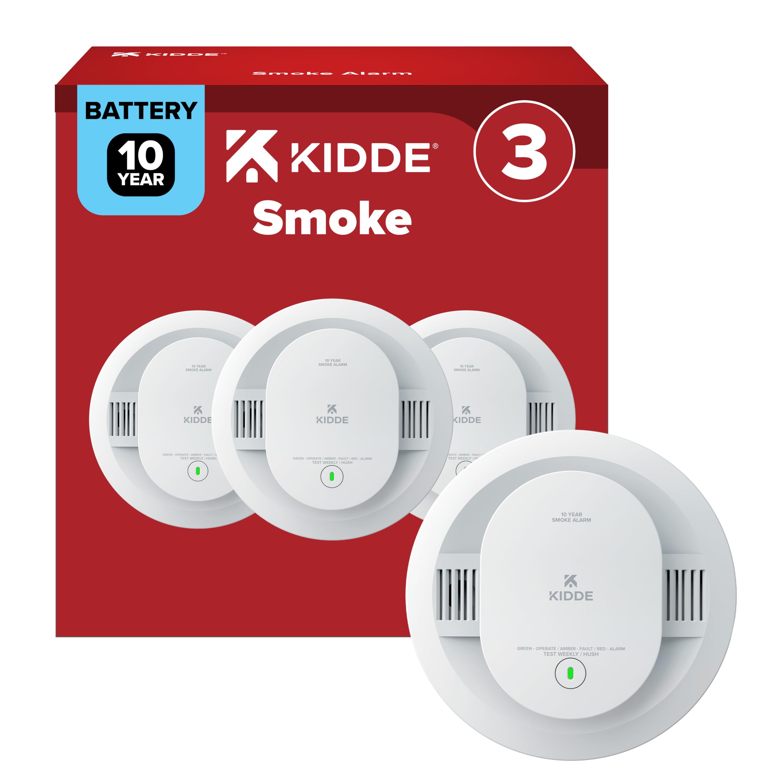 Photo 1 of Kidde Detector, 10-Year Battery-Powered, 20SD10, 3 Pack
