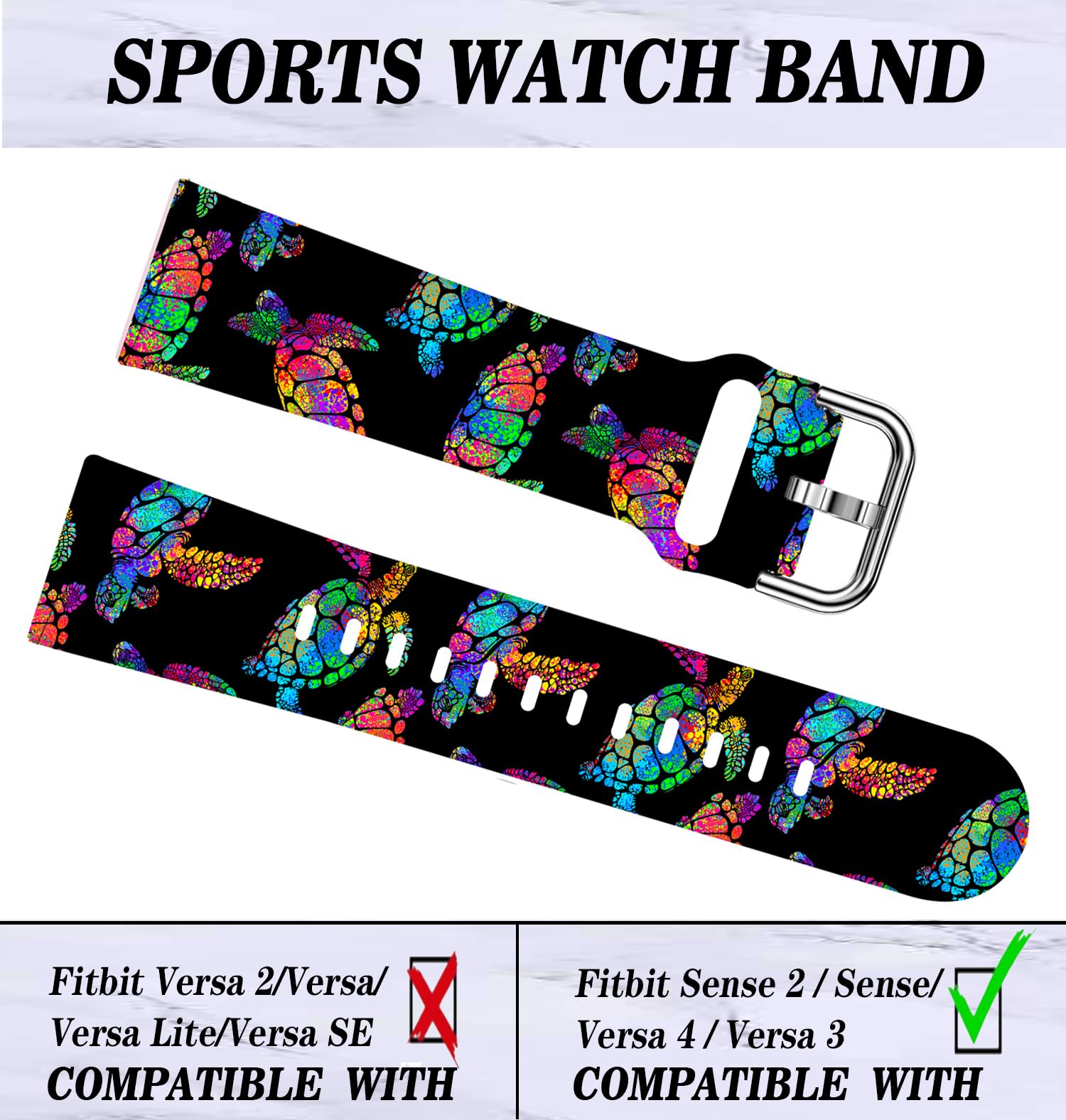 LNZLKING Sport Band Compatible with Versa 4/Versa 3/Sense 2/Sense for Women Men,Elastic Replacement Wristbands Strap for Versa 4/Versa 3/Sense 2 Smart Watch(Watercolor Sea Turtle)