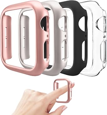 Mugust 4 Pack Compatible Apple Watch Case 42mm Series 3 2 1, Hard PC Bumper Case Protective Cover Frame, Black/Rose Gold/Starlight/Clear