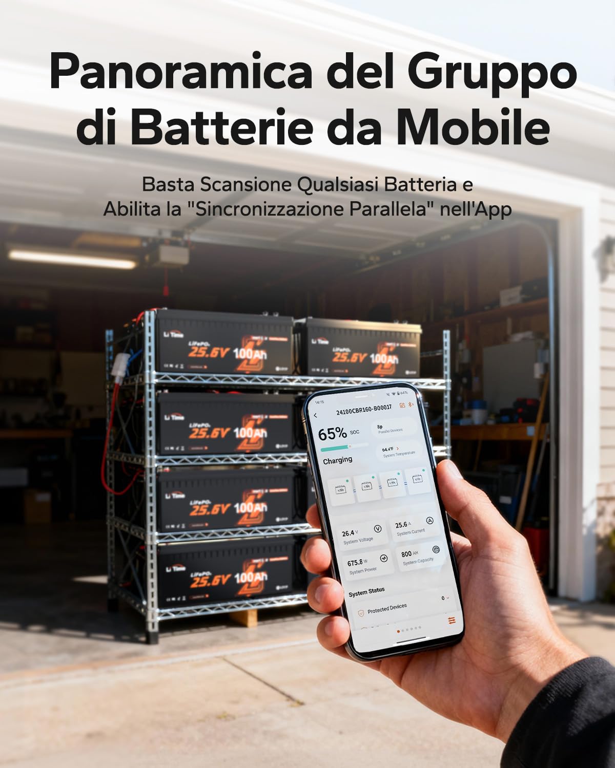LiTime Batteria Litio 24V 100Ah LiFePO4 con Bluetooth supporta Victron, CAN/RS485, BMS 100A, 4000-15000 Cicli, Protezione Temperatura, Ideale per Camper, Barche, Sistemi Off-Grid
