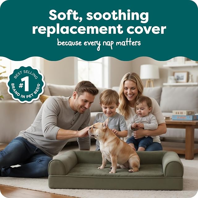 Foto 2 de 8 de FurHaven Funda de Repuesto para Cama de Perro, Piel sintética y Terciopelo, Estilo sofá, Lavable a máquina