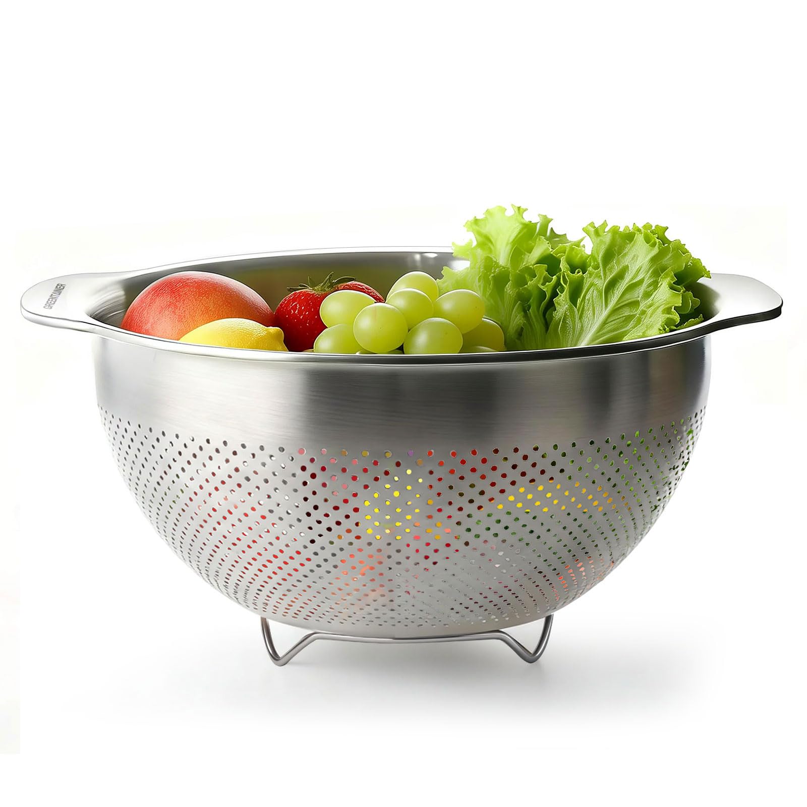 Passoire de cuisine en acier inoxydable 2 poignées grande passoire micro-perforée pour pâtes légumes
