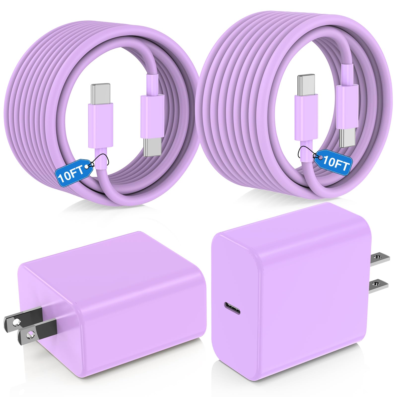 Cargador rápido USB C morado con cables largos de 10 pies para usar tu iPhone 17 desde el sofá 8