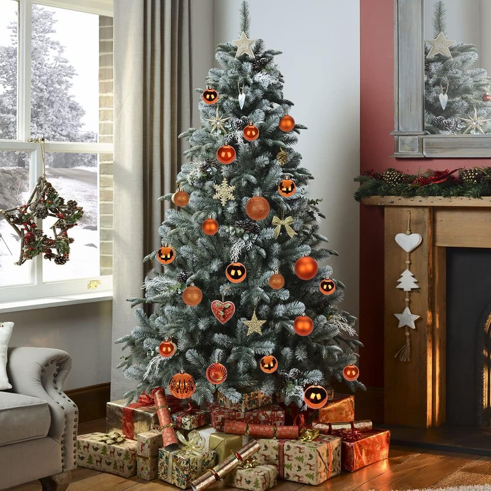 2.36" Orange Christmas Balls Ornaments 25 Pcs Shatterproof Christmas Ornaments Set Halloween Balls Ornaments Orange Ornament for Xmas Tree Holiday Party - Image 4