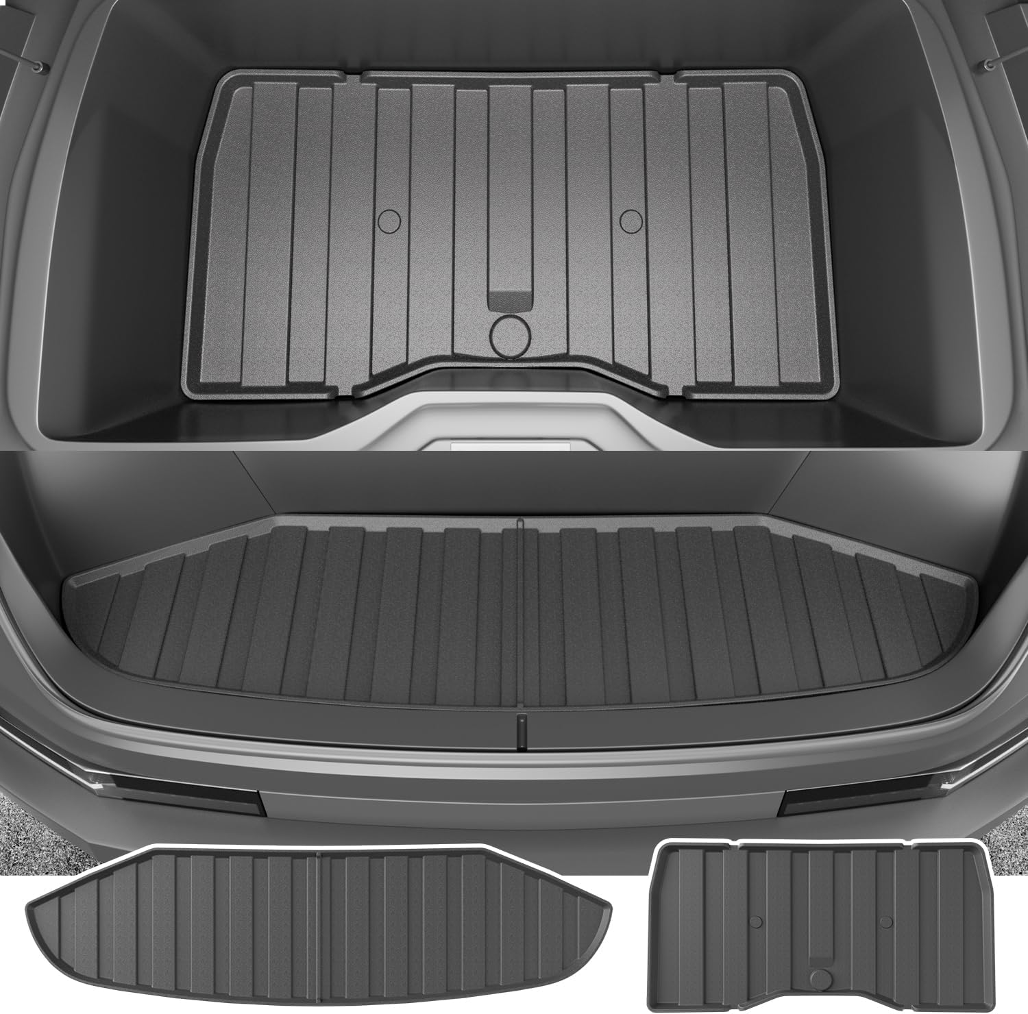 powoq Front Trunk Mat Compatible with 2023 2024 2025 Tesla Cybertruck Cargo Liner TPE Rear Storage Mat Replacement for 2023 2024 2025 Tesla Cybertruck Accessories (Front Trunk Liner+Rear Storage Mat)